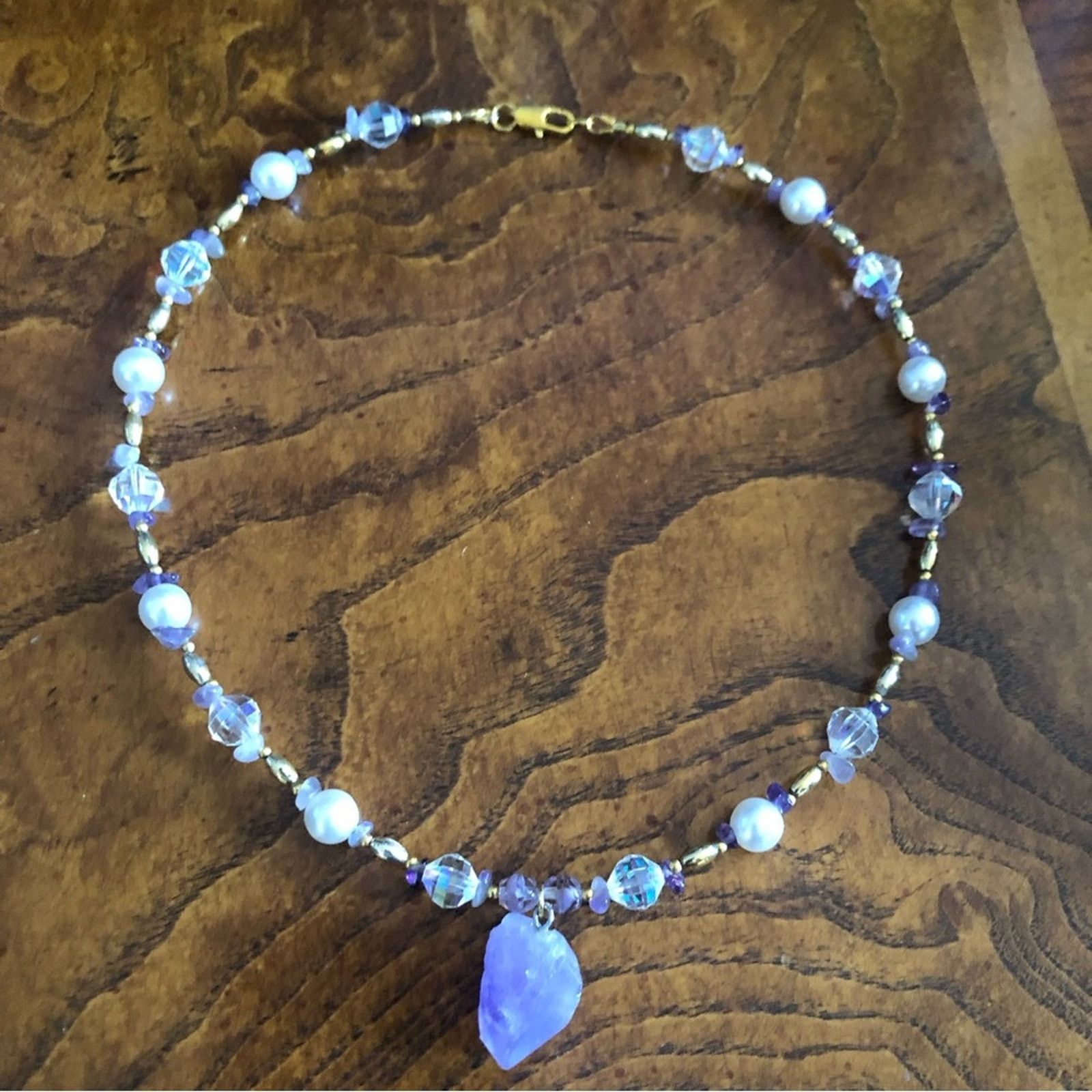 Handmade Handcrafted repurpose genuine amethyst slab pendant necklace Size ONE SIZE - 8 Thumbnail