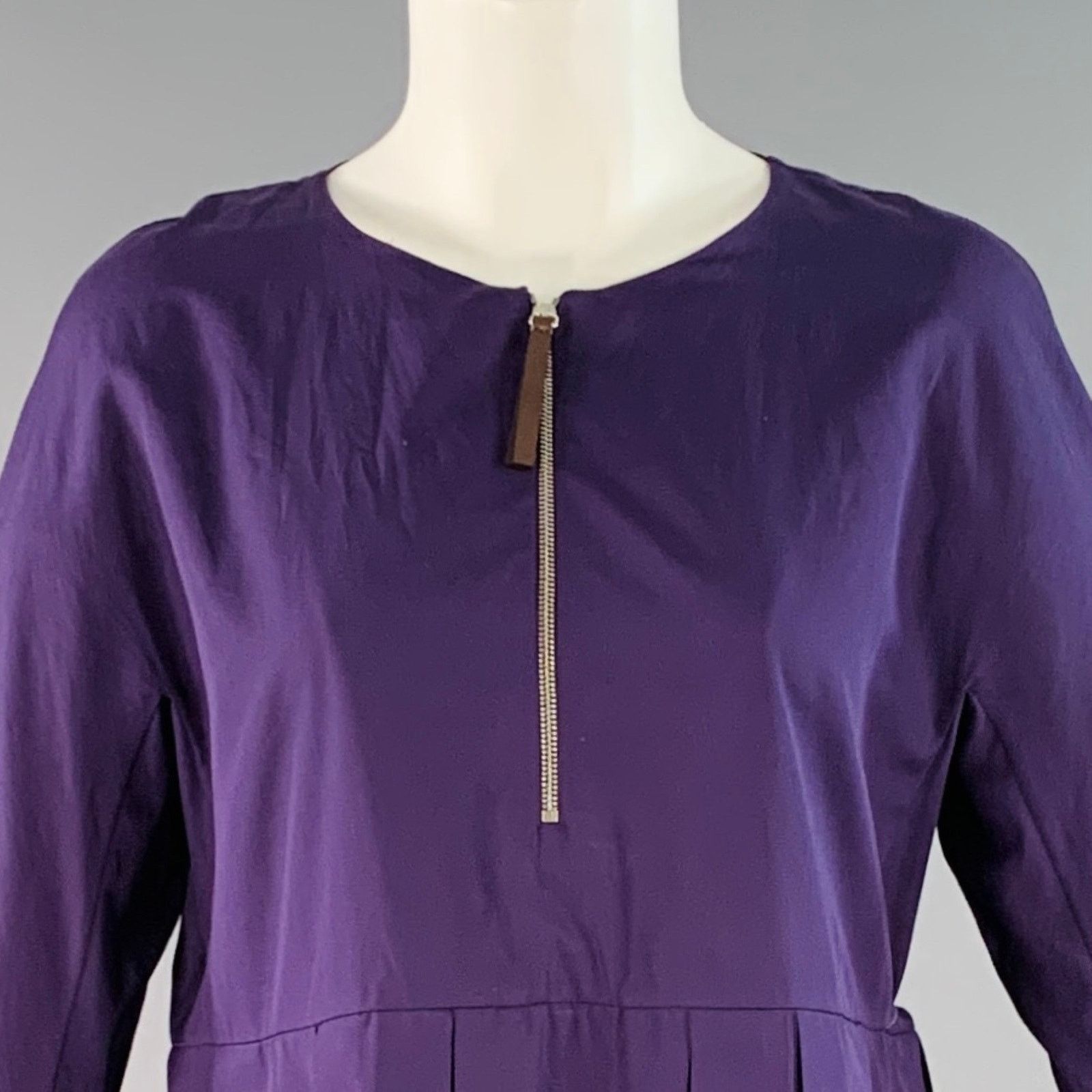 Other Size 6 Purple Cotton Pleated 3/4 Sleeves Half Zip Midi Dress Size M / US 6-8 / IT 42-44 - 2 Thumbnail