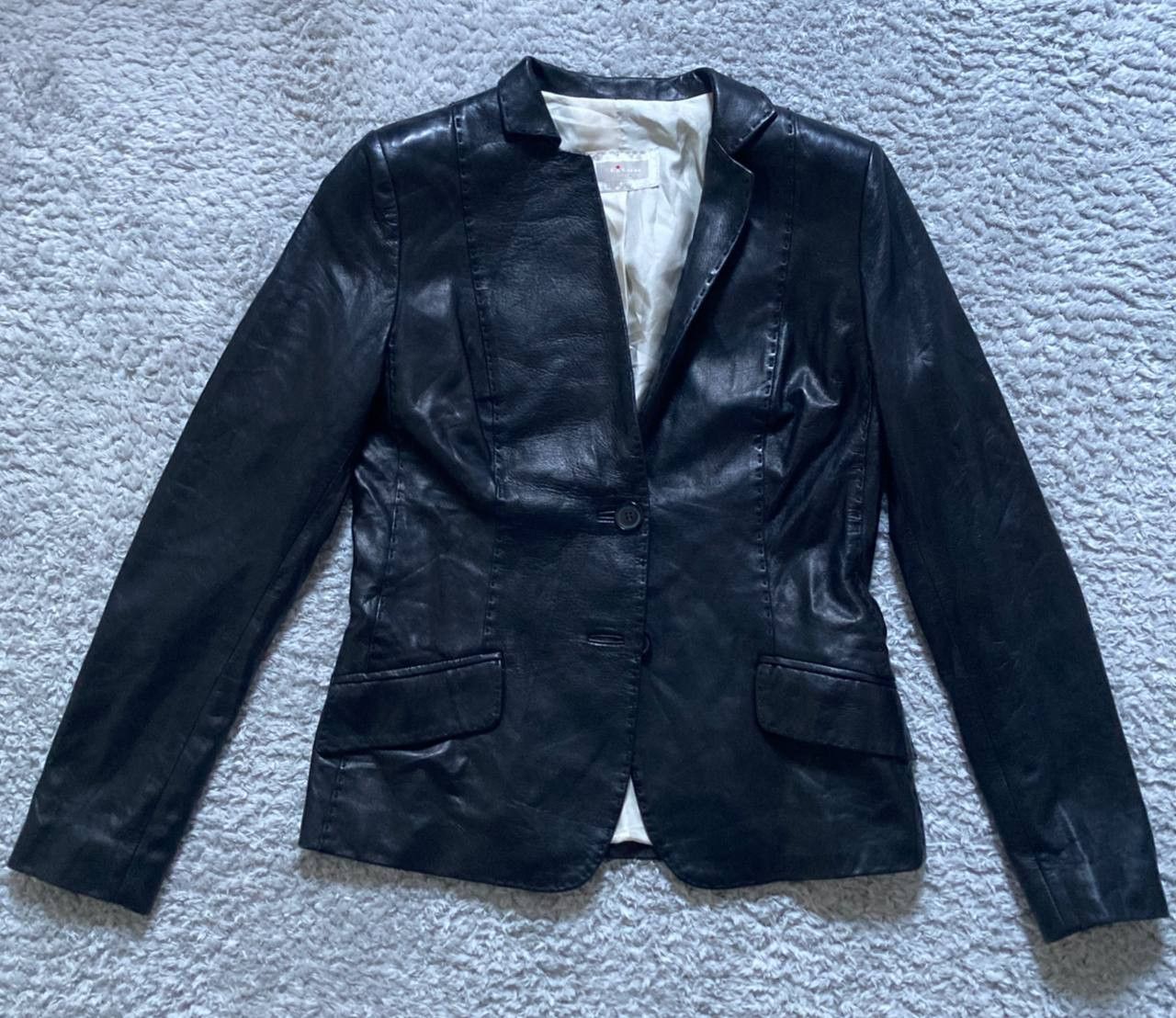 image of Kiton Leather Jacket Made Of Light Calfskin in Black, Women's (Size Small)