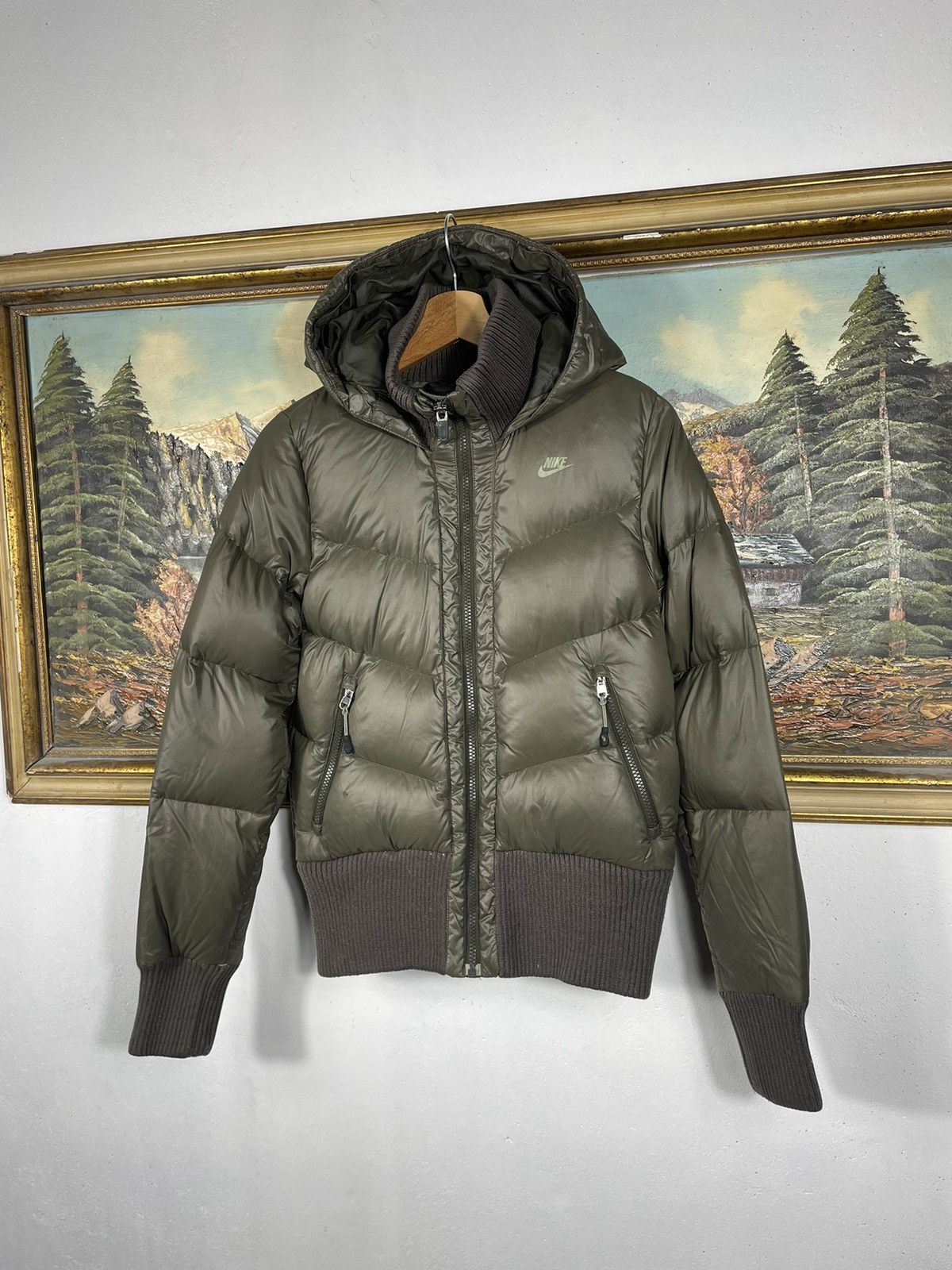 Nike × Vintage Nike Small Swoosh Zip Hoodie Jacket Khaki Y2k 00s Retro Size XS / US 0-2 / IT 36-38 - 4 Thumbnail