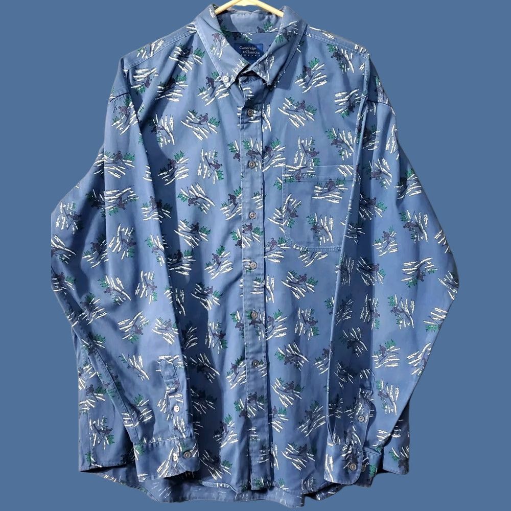 Vintage VINTAGE Cambridge Classics Shirt Mens XL Blue 90s Y2K Skiing All Over Print Size US XL / EU 56 / 4 - 1 Thumbnail