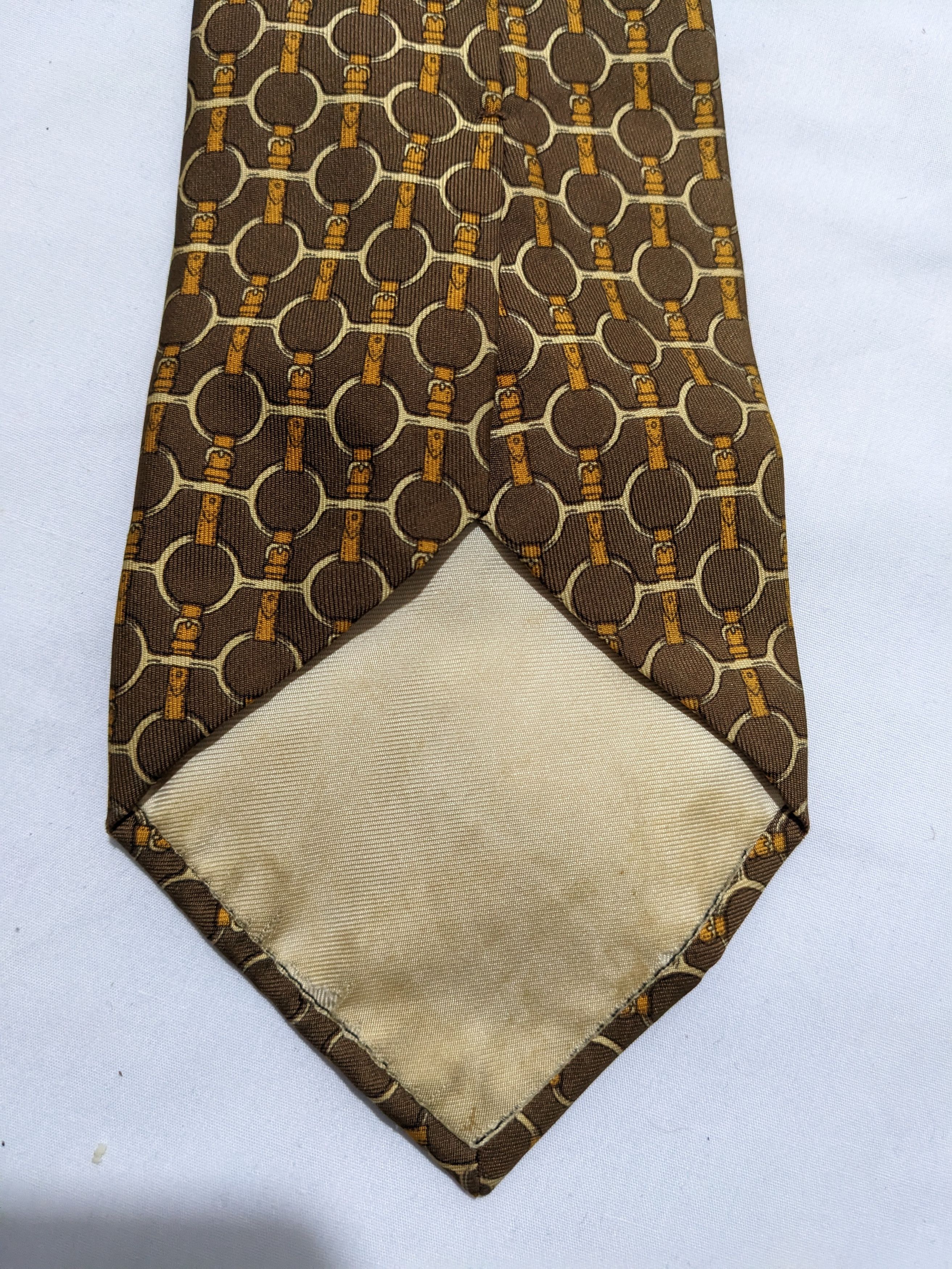 Hermes Vintage Hermes Abstract Pattern Monogram Gold Silk Tie Size ONE SIZE - 6 Thumbnail