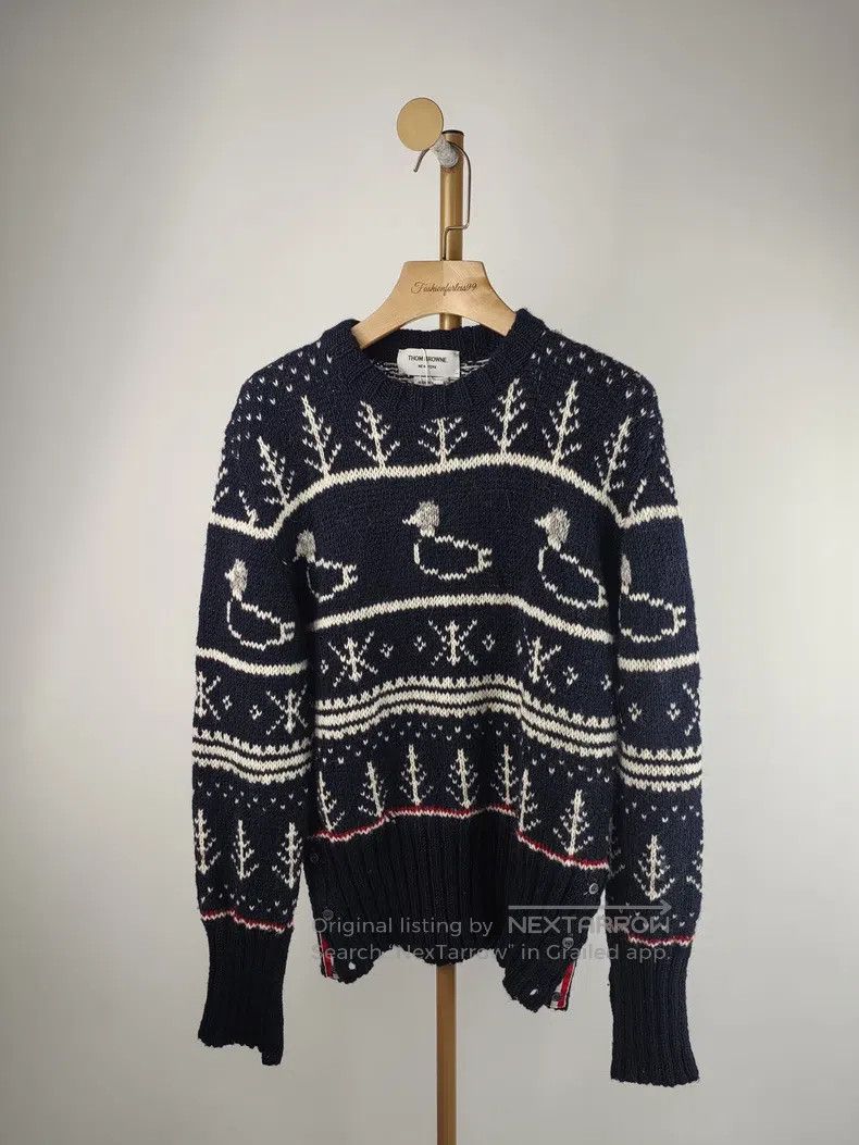 Thom Browne Thom Browne Duck Pattern Jacquard Round Neck Sweater Size US S / EU 44-46 / 1 - 1 Thumbnail