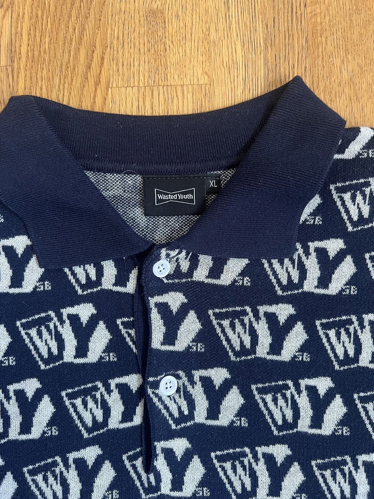 Wasted Youth Knit Polo S/S Navy XL ポロシャツ Wasted Youth Knit
