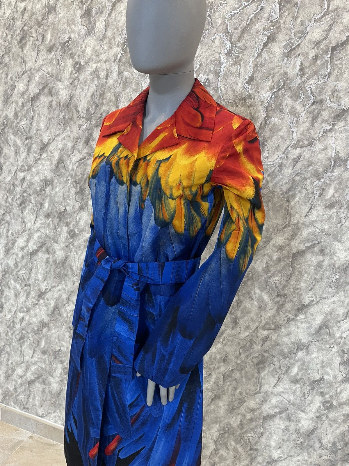 Prada PRADA 100% Silk Multicolor Feather Pattern Coat With Belt Size M / US 6-8 / IT 42-44 - 3 Thumbnail