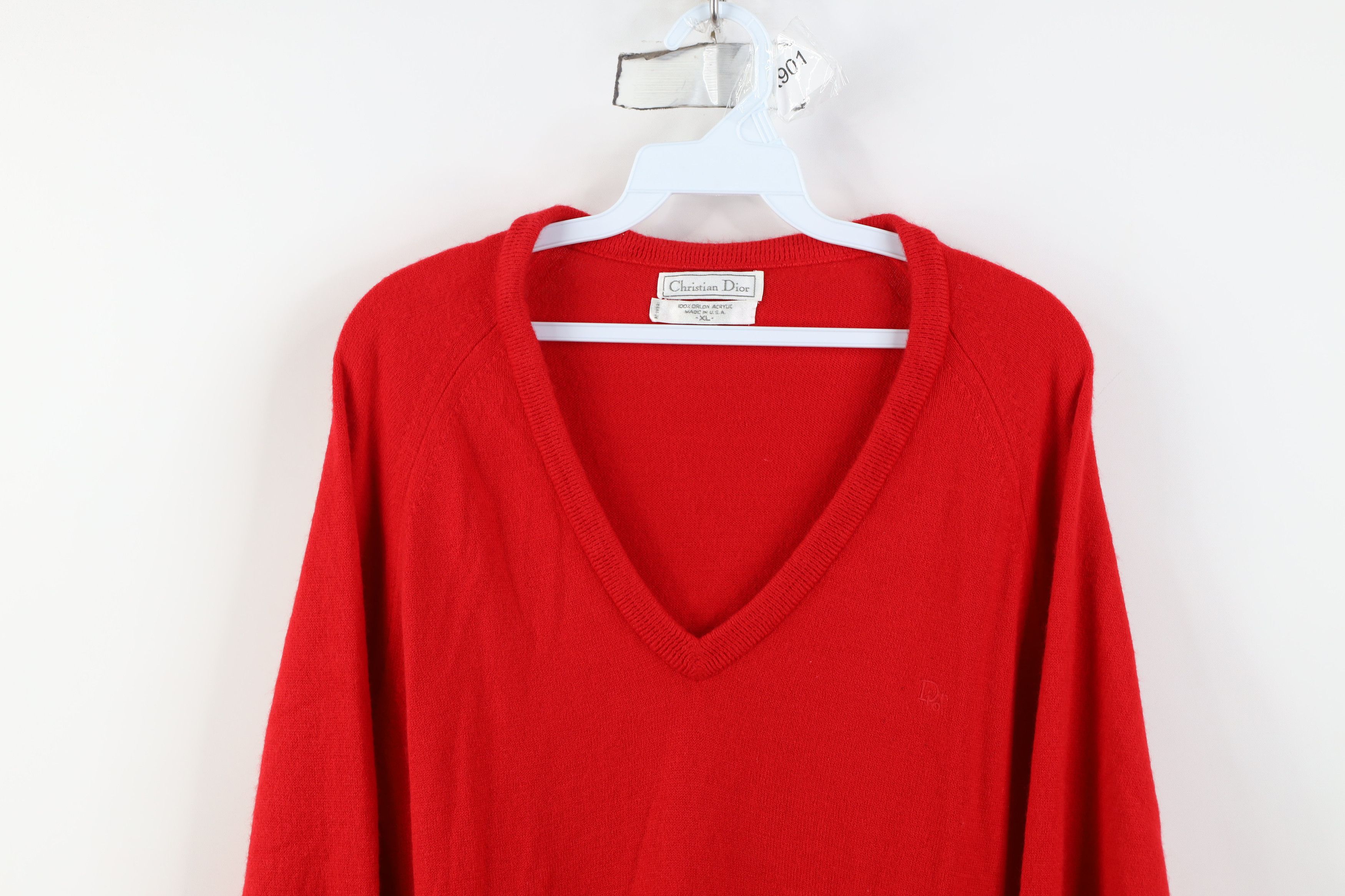 Christian Dior Monsieur Vintage 80s 90s Christian Dior Knit V-Neck Sweater Red USA Size US XL / EU 56 / 4 - 2 Thumbnail