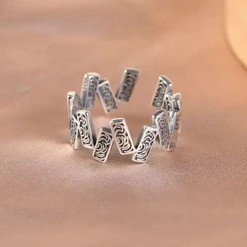 Vintage 925 Sterling Silver Square Rune Adjustable Rings Size ONE SIZE - 1 Thumbnail