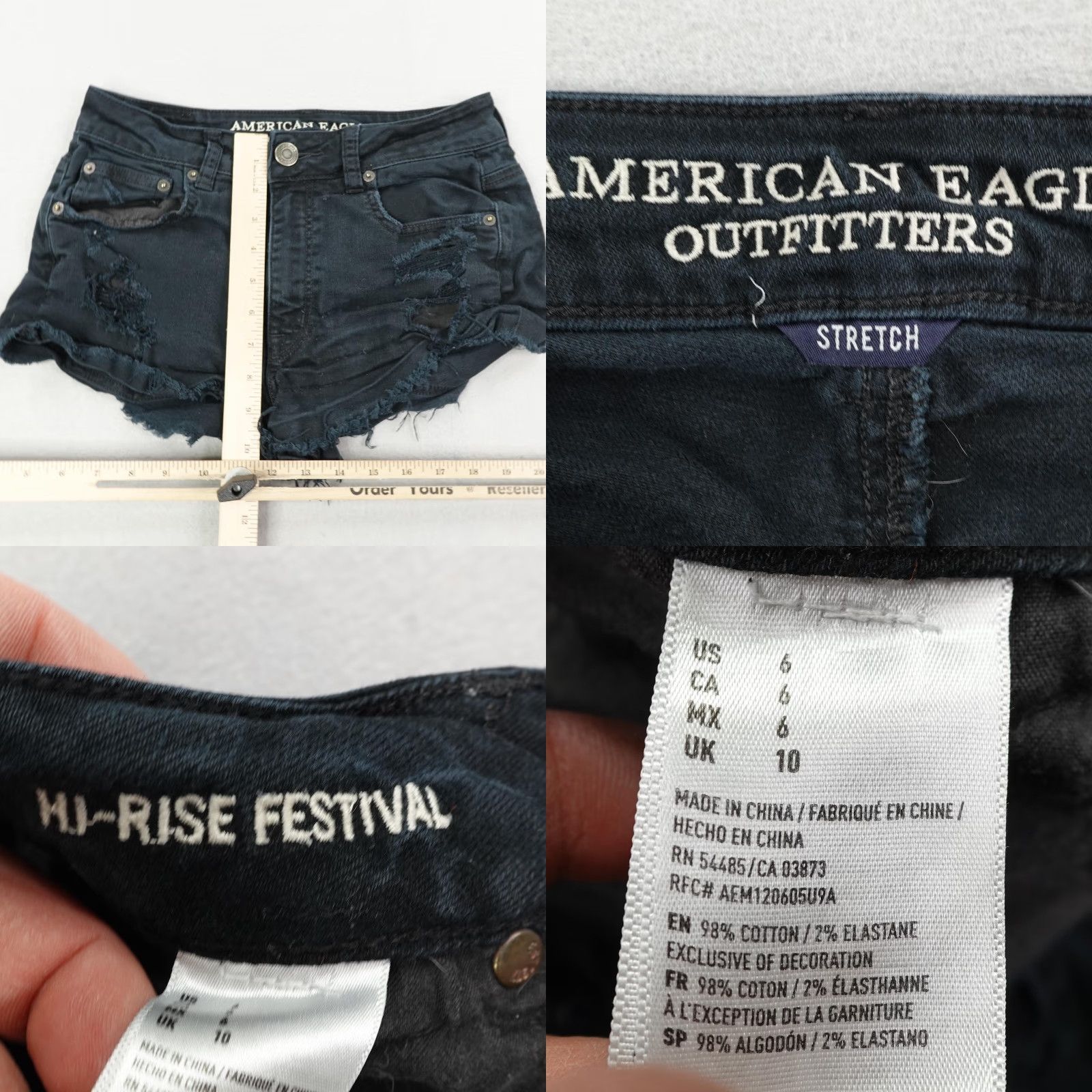 American Eagle Outfitters VINTAGE American Eagle Shorts Women’s 6 Denim Hi-Rise Festival Micro Mini Distressed Black Streetwear Size 28" / US 6 / IT 42 - 8 Thumbnail