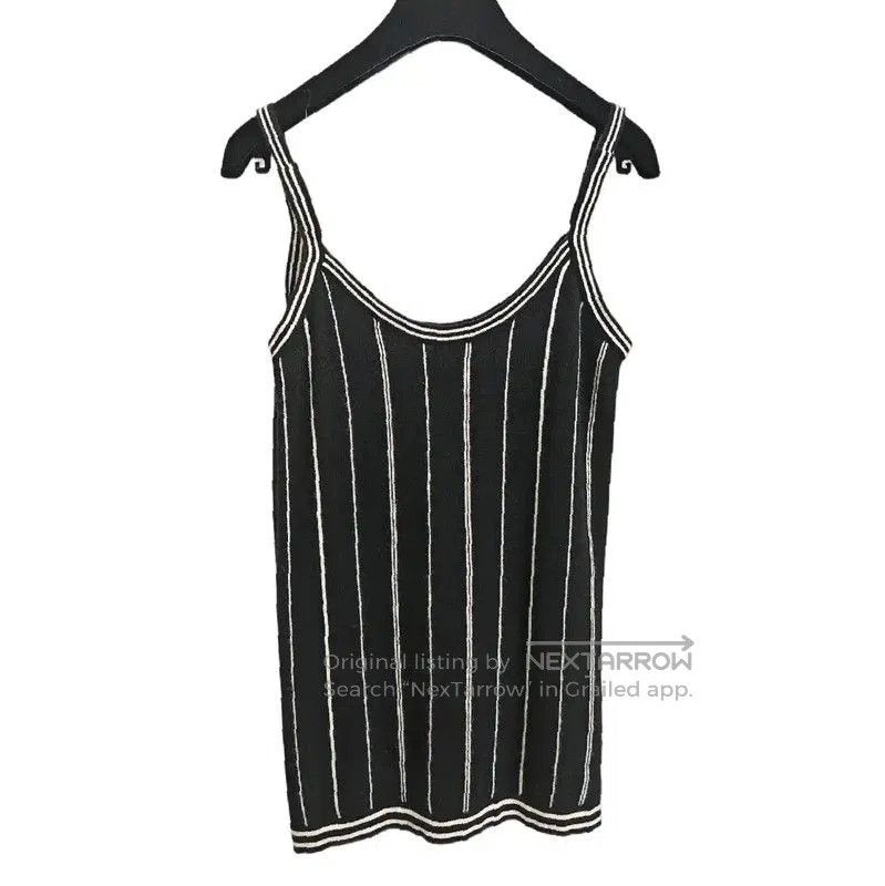 Chanel Black Striped Wool Short Sleeve Top .