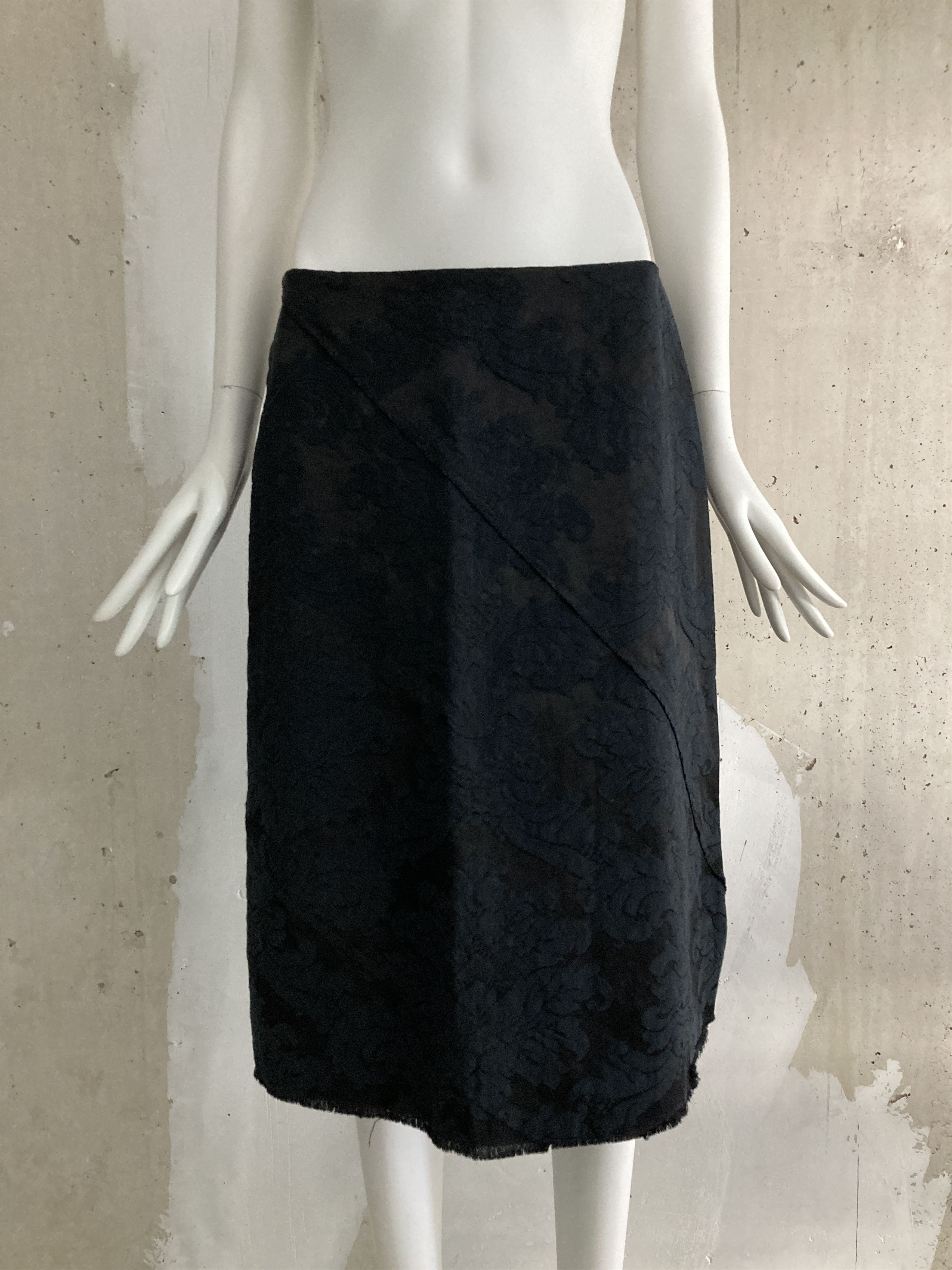 image of Maison Margiela Ss2002 Artisanal Bias Cut Floral Skirt in Black, Women's (Size 30)