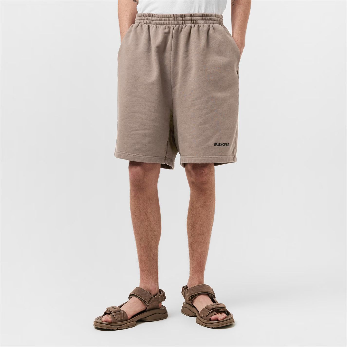 Balenciaga o1g2r1mq0226 Contemporary Fit Fleece Jogger Shorts In Taupe Size US 30 / EU 46 - 3 Thumbnail