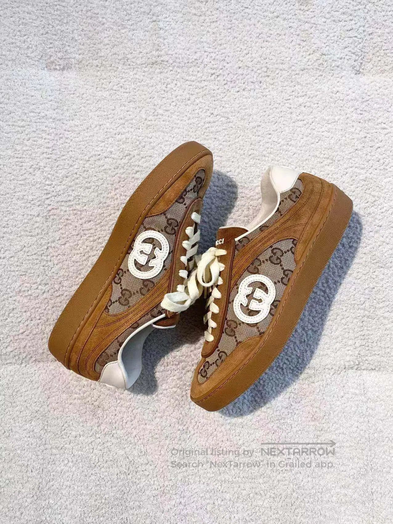 Gucci Guicci Presbyopia spliced flocked leather training shoes| Size US 5 / IT 35 - 4 Thumbnail