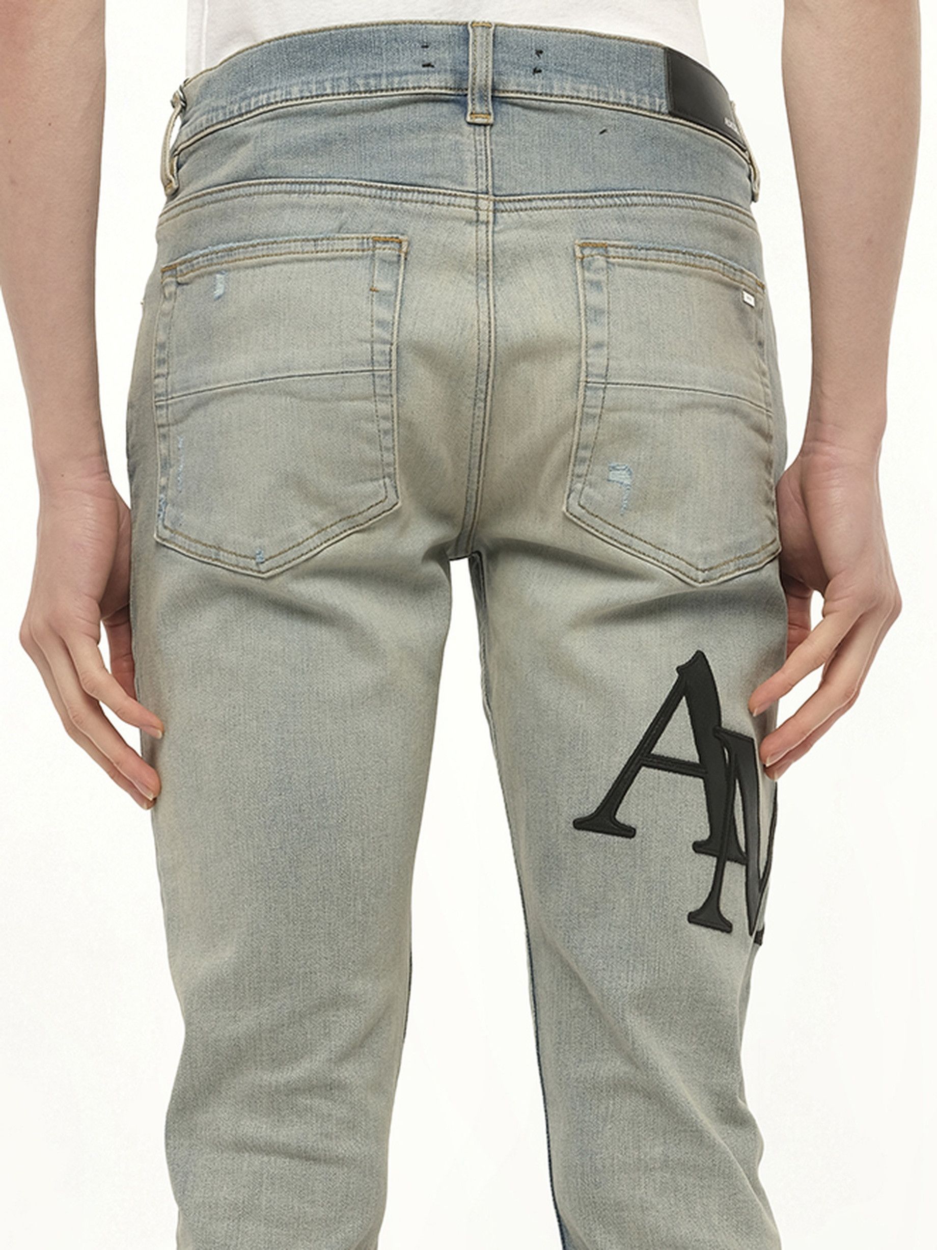 Amiri os11x1225 Staggered Logo Skinny Jeans in Blue Size US 32 / EU 48 - 3 Thumbnail