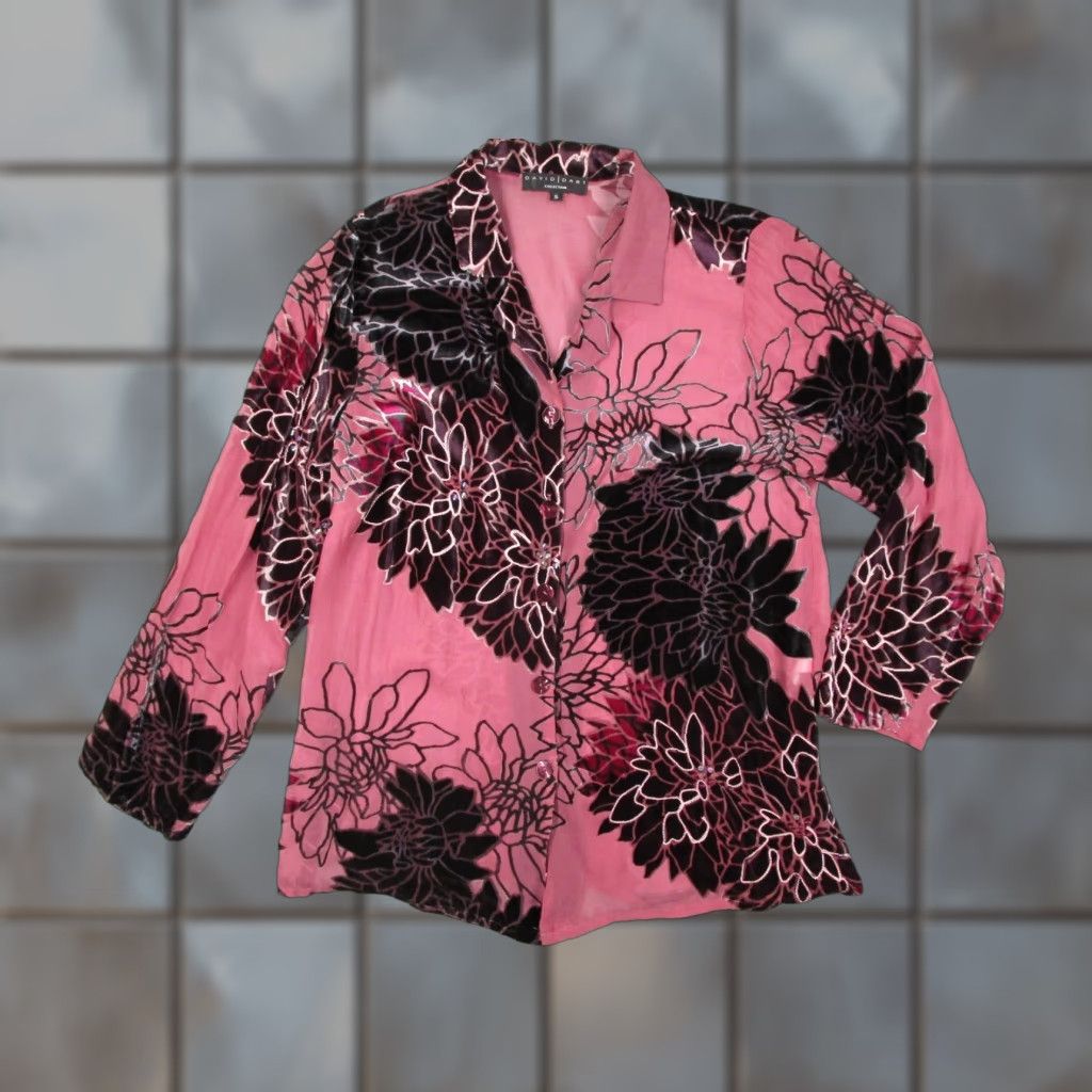 Velvet VINTAGE David Dart Collection Shirt Womens Small Pink Black Floral Velvet Burnout Silk Size S / US 4 / IT 40 - 1 Thumbnail