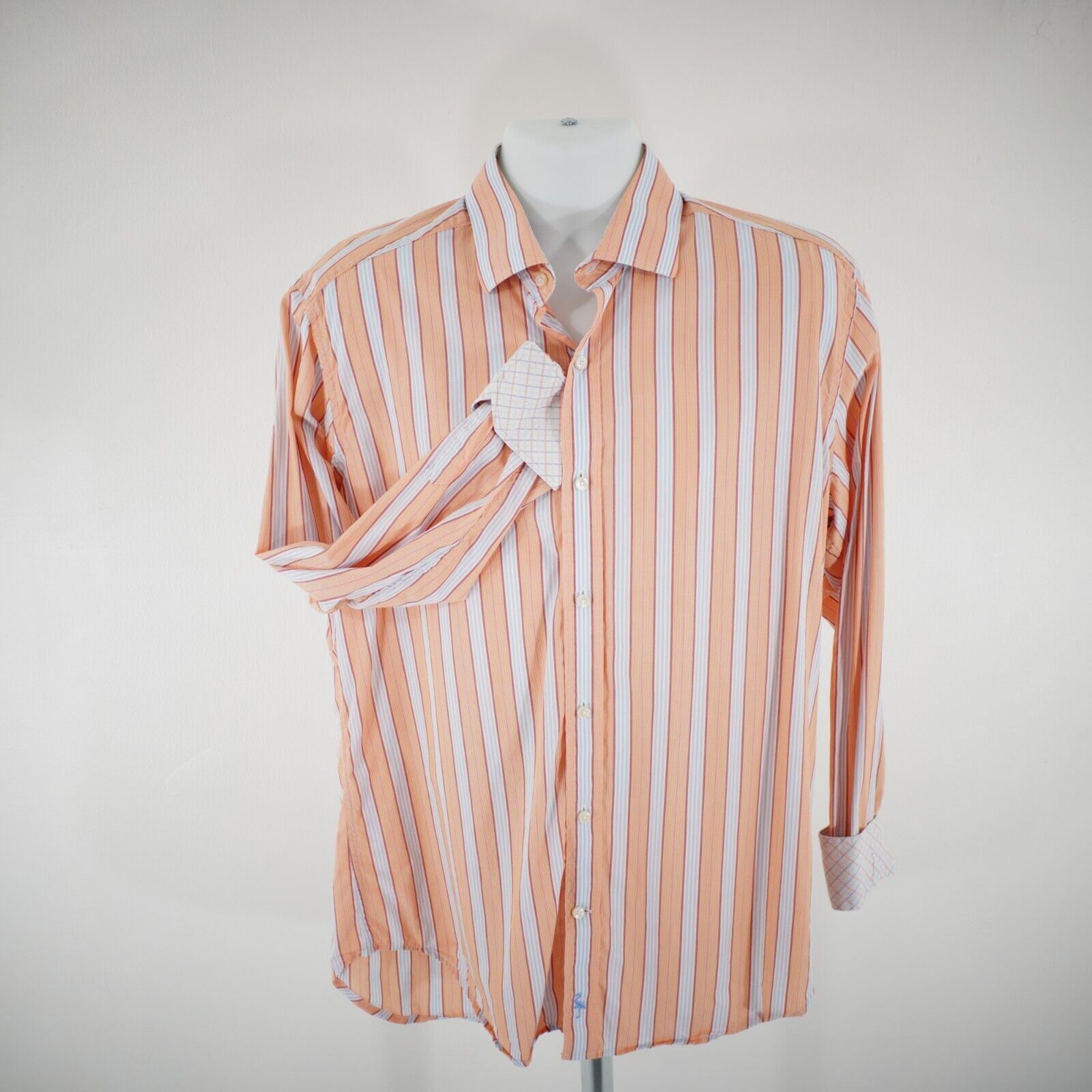 Tailorbyrd Tailorbyrd Orange Blue Striped Flip Cuff Pocket Large Collar Size US L / EU 52-54 / 3 - 5 Thumbnail