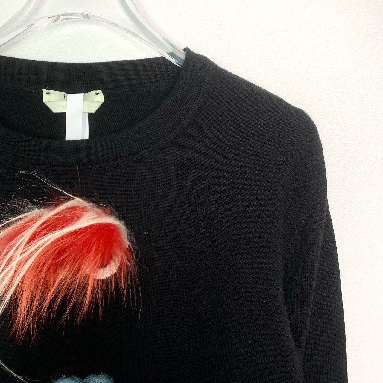 Fendi Fendi Womens Black Sweater With Colorful Fur Appliqué Eyes D Size M / US 6-8 / IT 42-44 - 3 Thumbnail