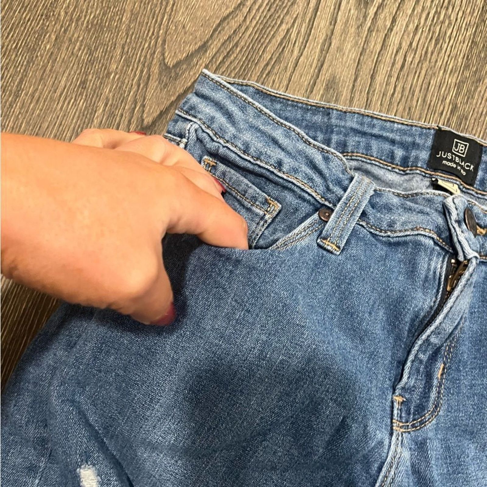 Other Just Black Denim Blue Distressed Raw Hem Skinny Jeans Sz 28 Size 28" / US 6 / IT 42 - 6 Thumbnail