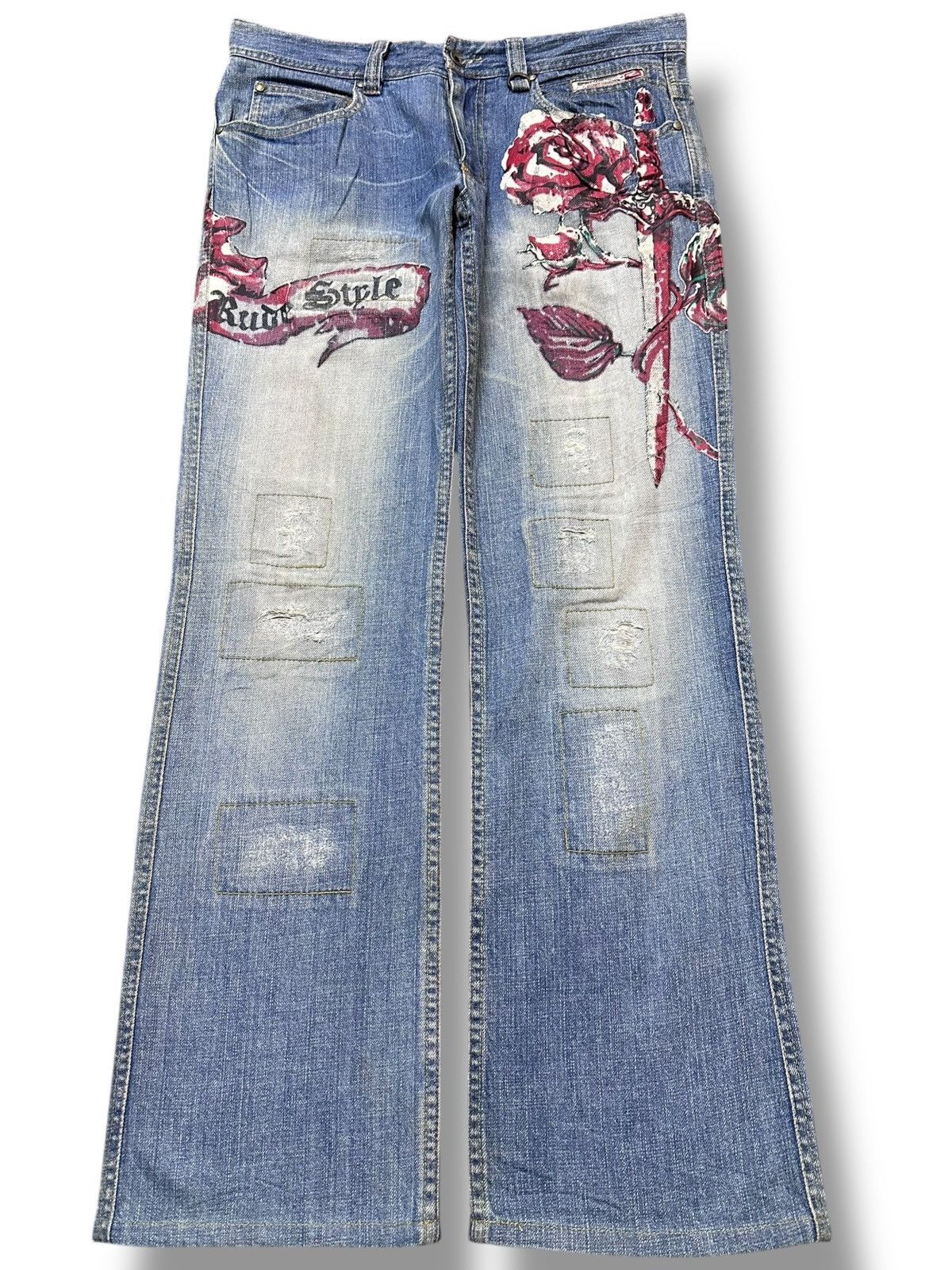 Who Decides War Vintage Nicole Club For Men Red Flower Printed Denim Size US 32 / EU 48 - 1 Thumbnail