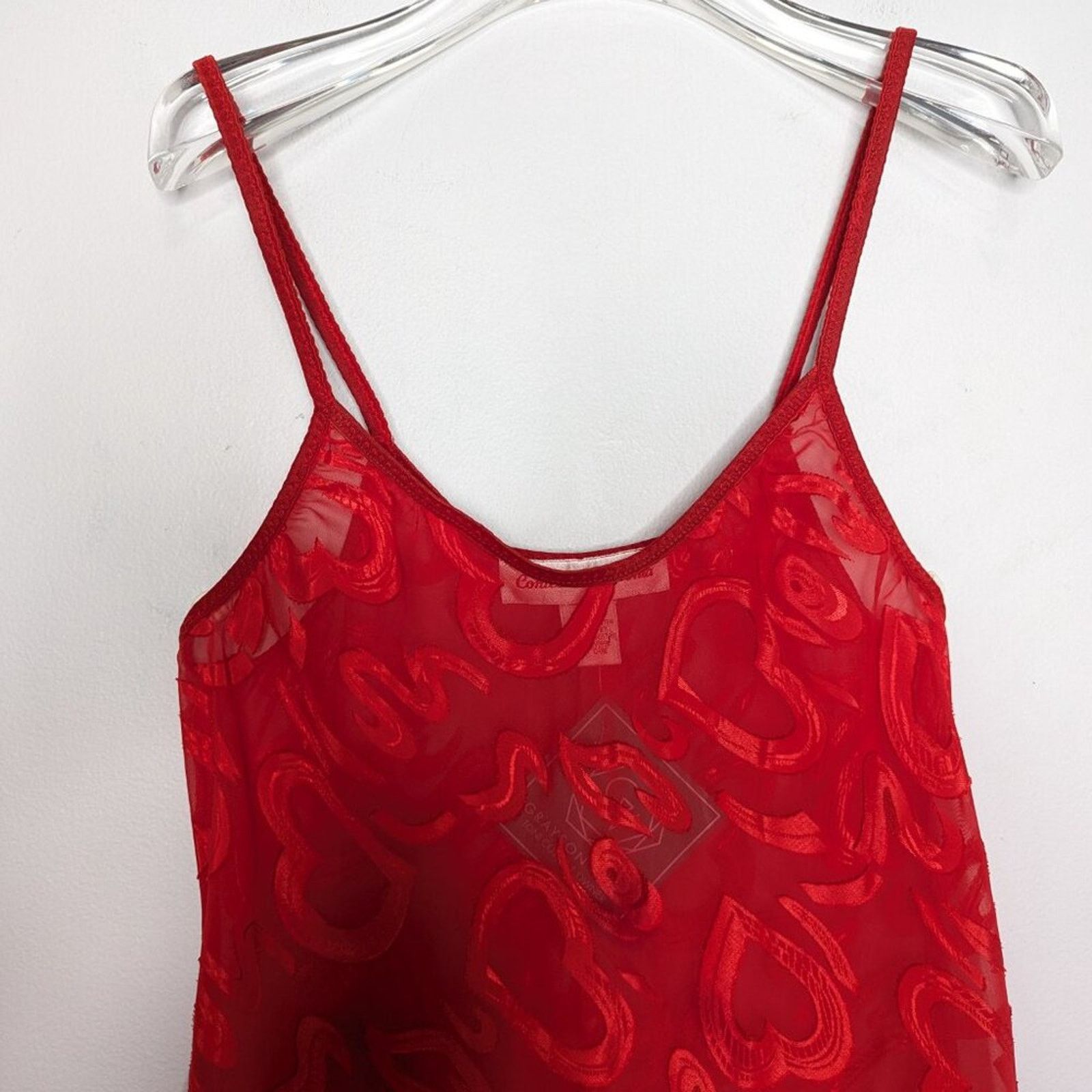 Vintage Vintage 90's Red Heart Pattern Semi Sheer Slip Dress Nightie Size XL / US 12-14 / IT 48-50 - 4 Thumbnail