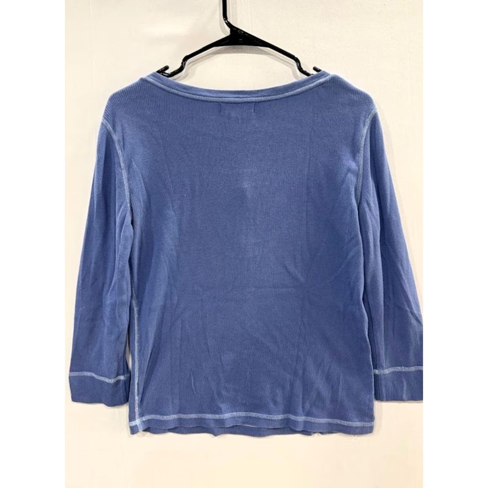 Chaps Chaps Denim Knit Henley Shirt Womens M Blue Ribbed Cotton 3/4 Sleeve Size M / US 6-8 / IT 42-44 - 2 Thumbnail