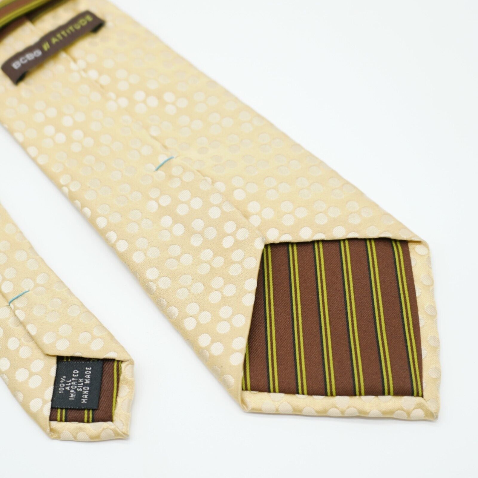 BCBGeneration BCBG Attitude Yellow Polka Dot Woven Silk Tie Size ONE SIZE - 5 Thumbnail