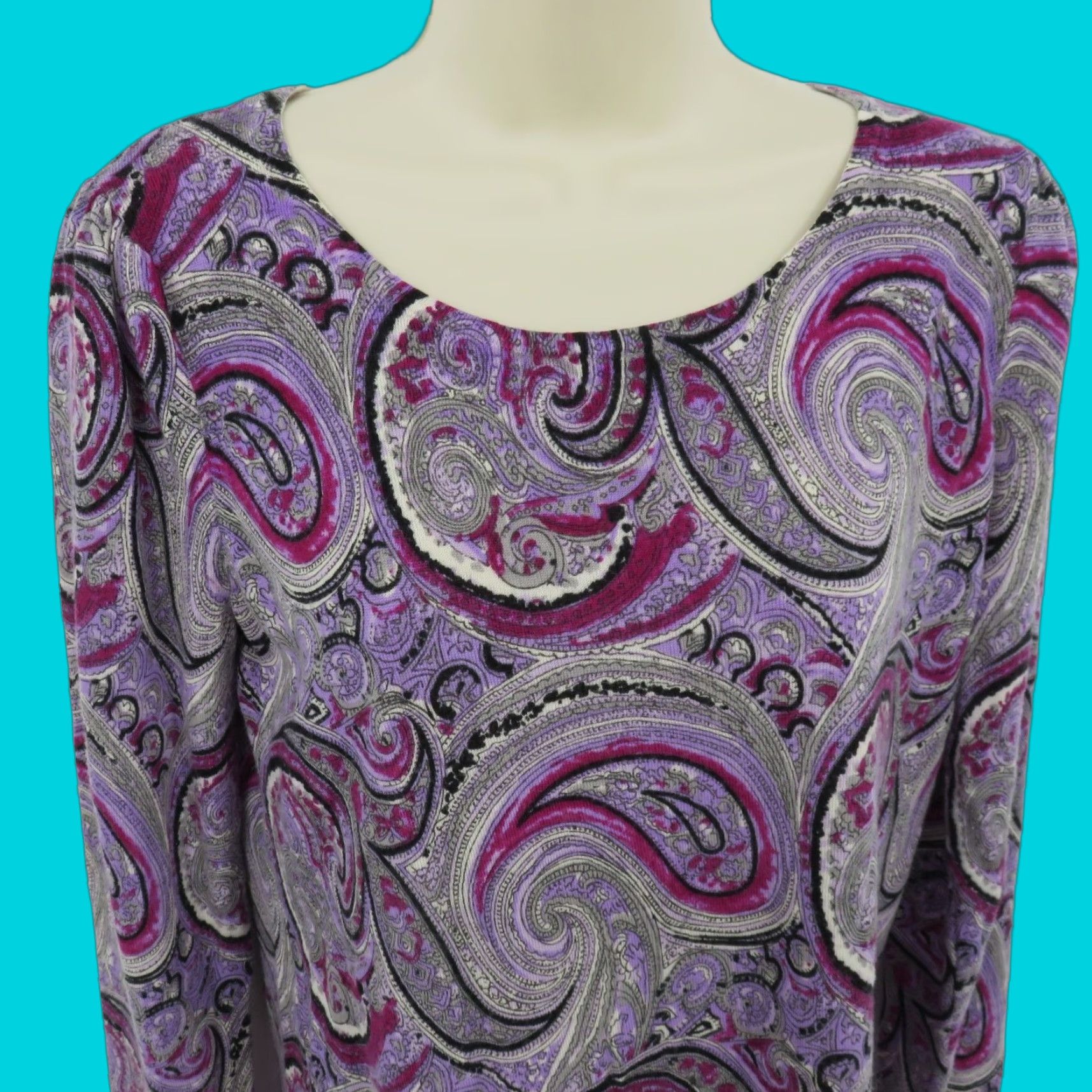 Talbots Talbots Women Medium Merino Wool Purple Paisley Tight-Knit Sweater Size M / US 6-8 / IT 42-44 - 1 Thumbnail