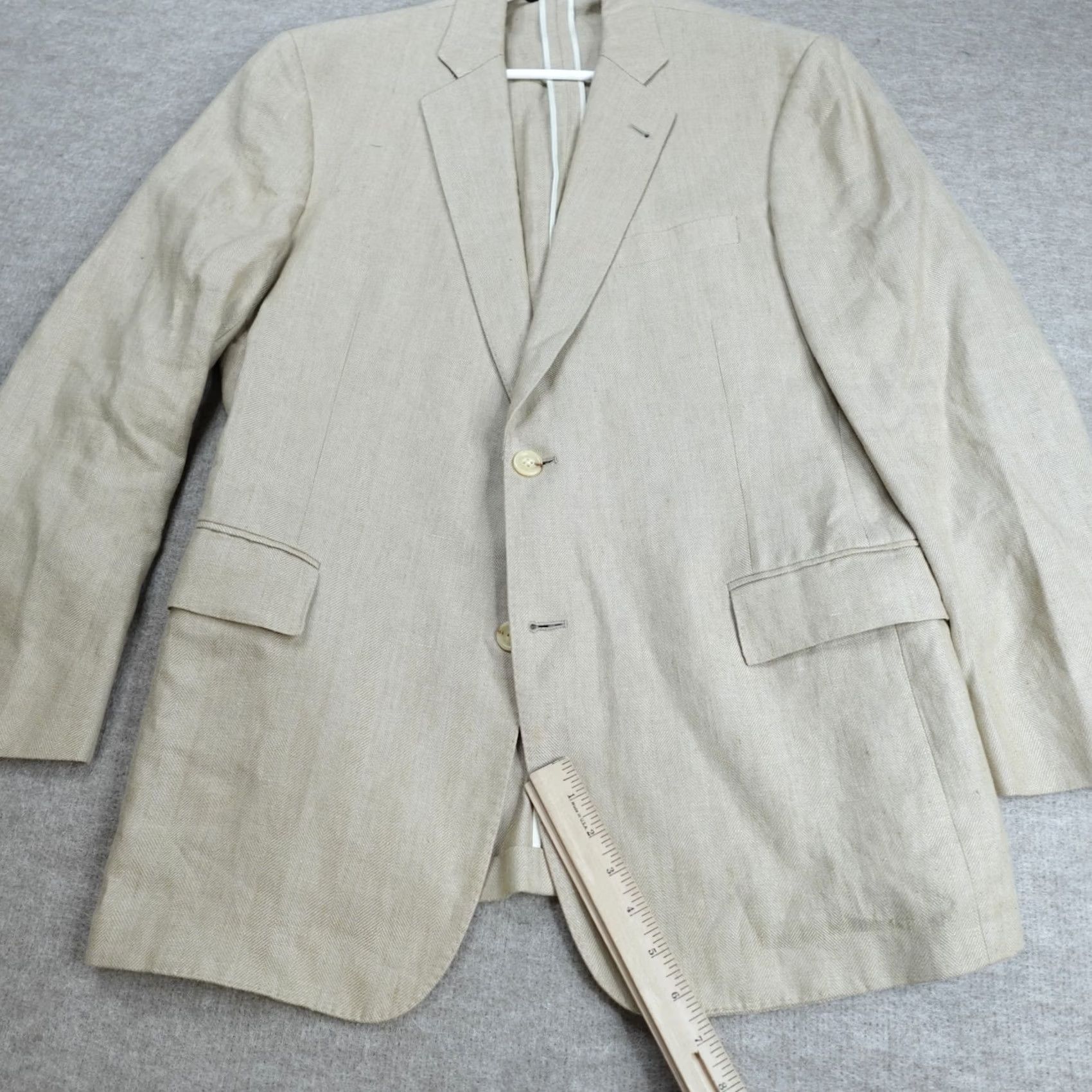 Brooks Brothers Brooks Brothers 1818 Blazer Beige Linen 43R Single-Breasted 2-Button Notch Lapel Mens Regular Vintage? No Size 46R - 7 Thumbnail