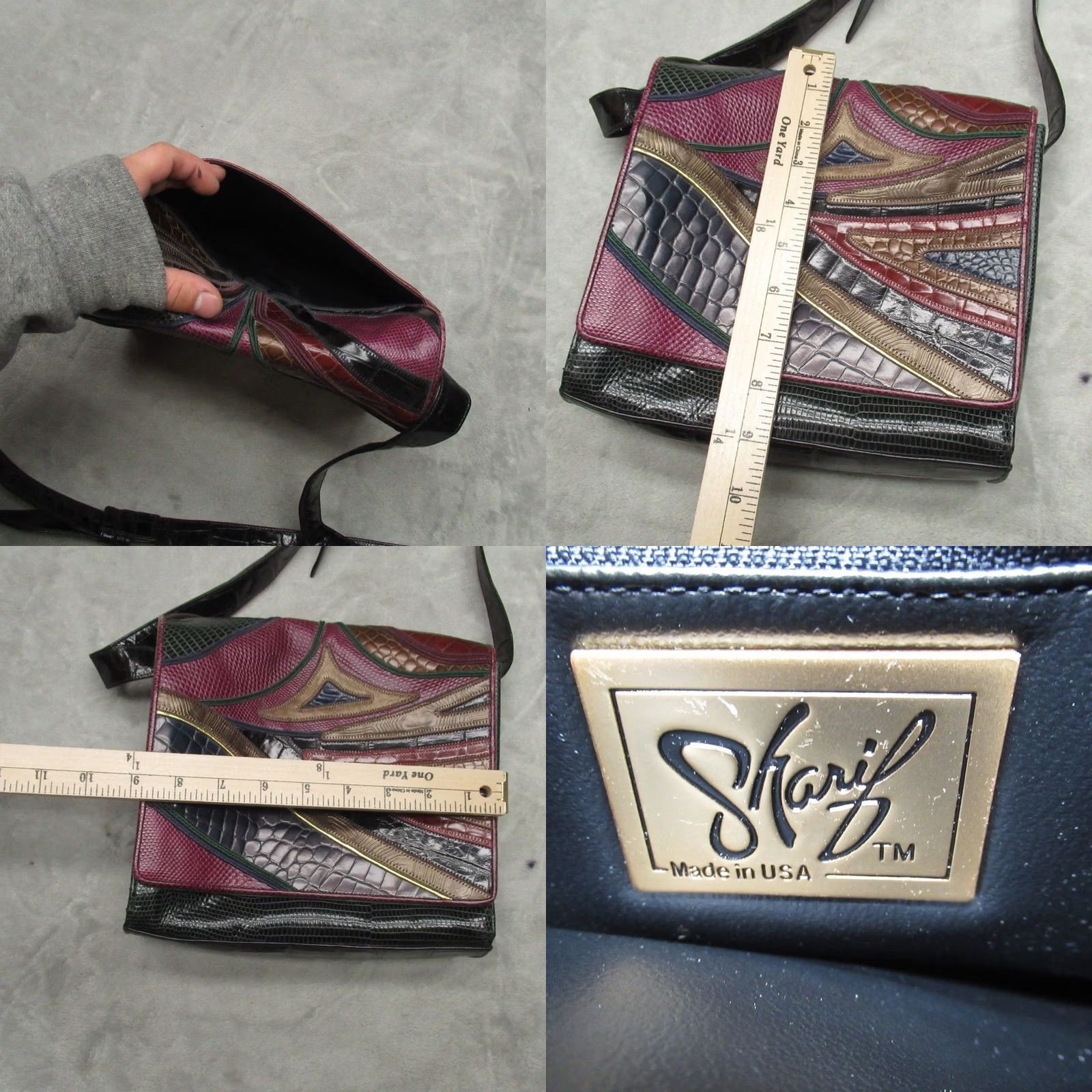 Vintage VINTAGE Sharif Crossbody Bag Womens Leather Patchwork USA Made NEW Red Green Size ONE SIZE - 8 Thumbnail