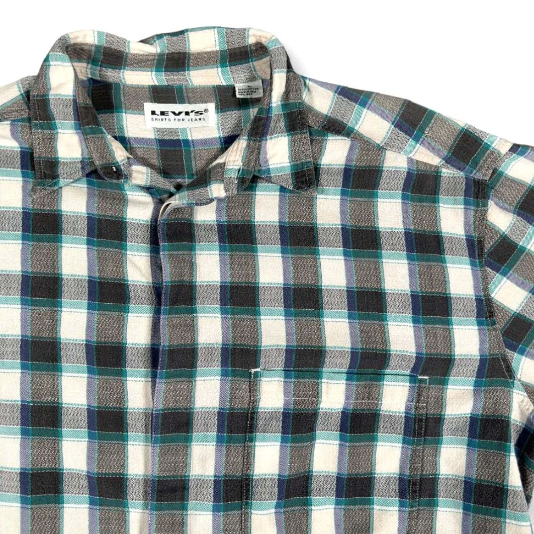 Levi's VINTAGE Levi's Shirt Levis Button-Up Plaid Gray Green Blue 90s Grunge Adult LARGE Shirt Mens Size US L / EU 52-54 / 3 - 2 Thumbnail