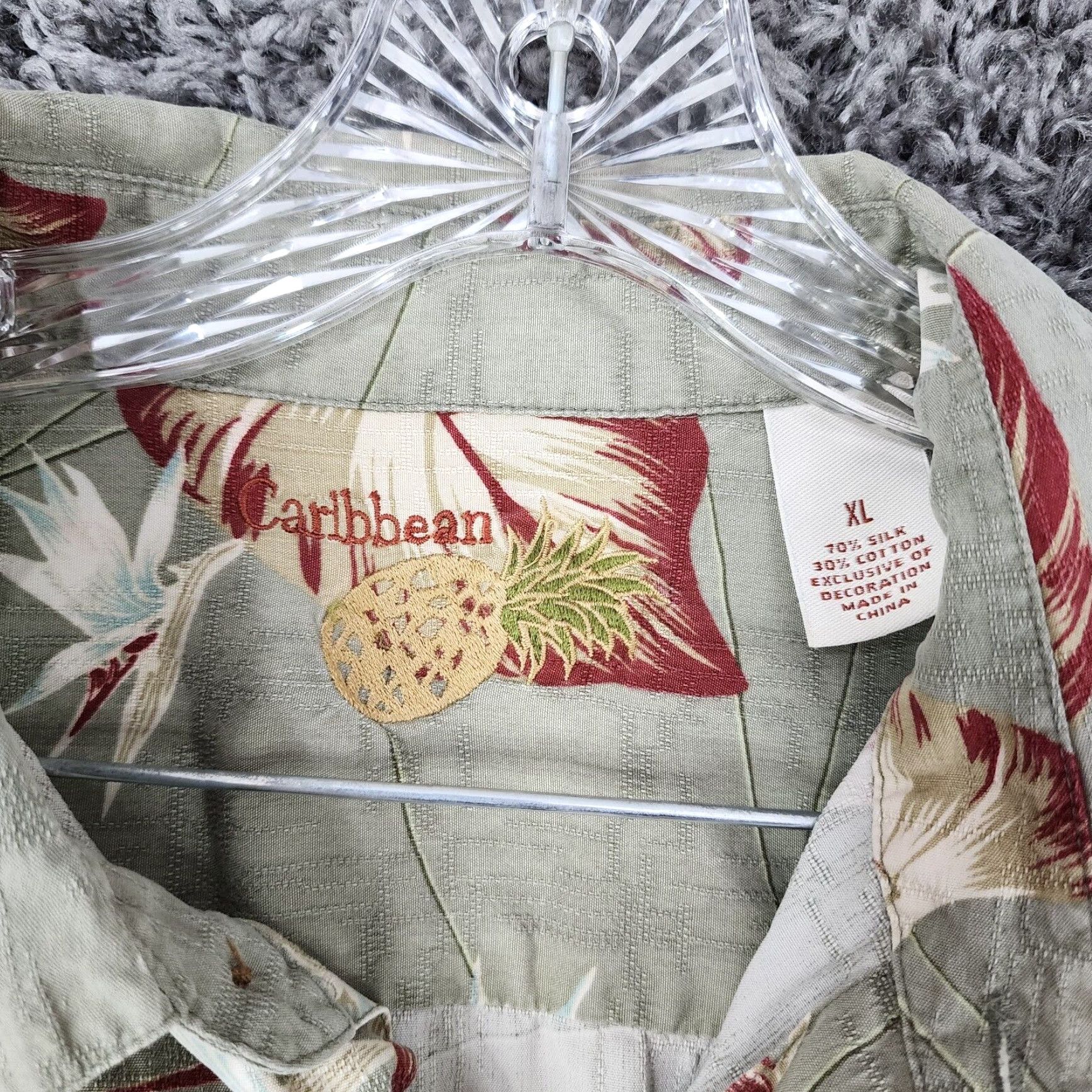 Vintage Caribbean Mens Hawaiian Green Floral Short Sleeve Button Up Shirt Size XL Size US 36 / EU 52 - 4 Thumbnail