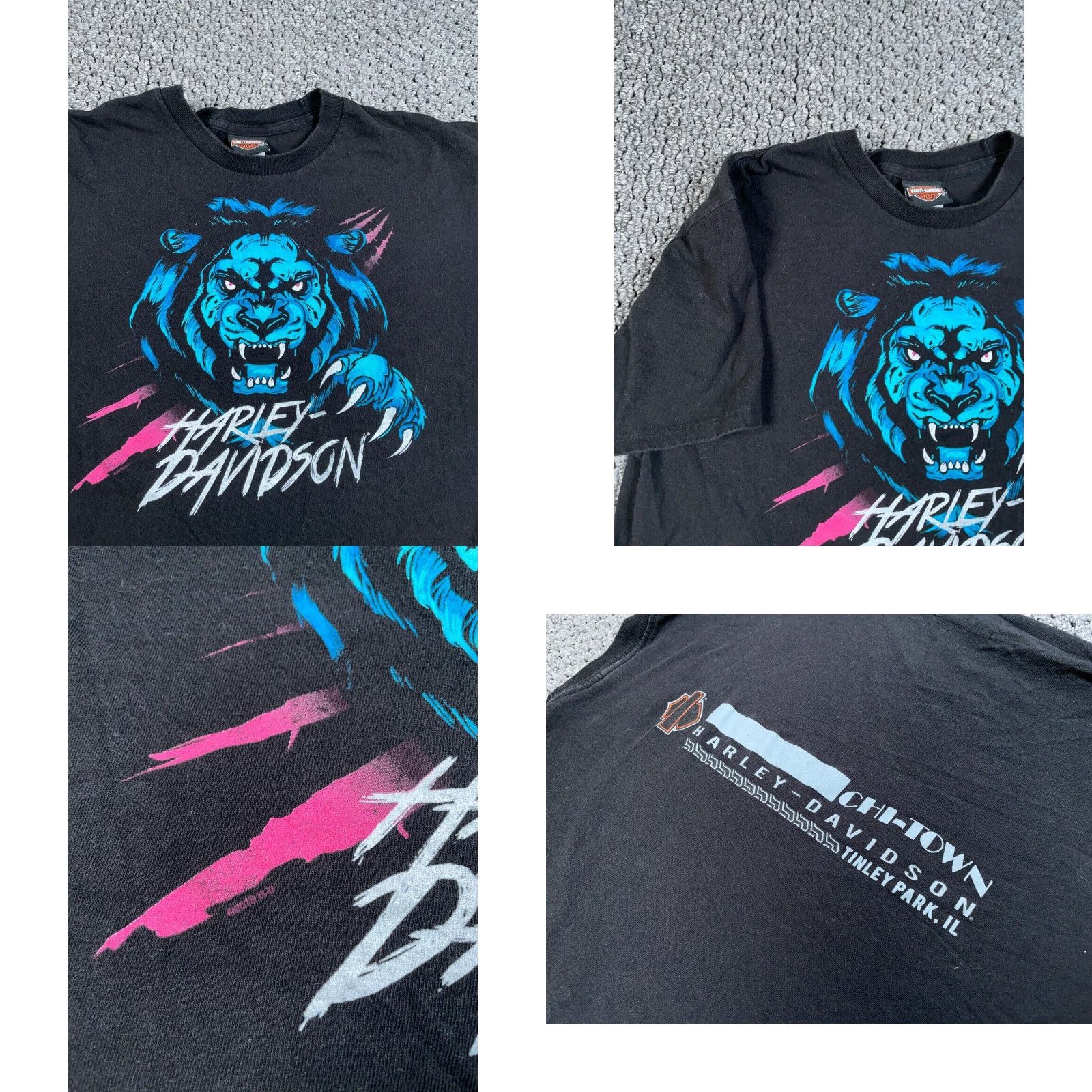 Harley Davidson VINTAGE Harley-Davidson Lion Print T-Shirt Men L Black Chicago 2019 Graphic Print Reg Fit Short Sleeve Crew Neck Size US L / EU 52-54 / 3 - 8 Thumbnail