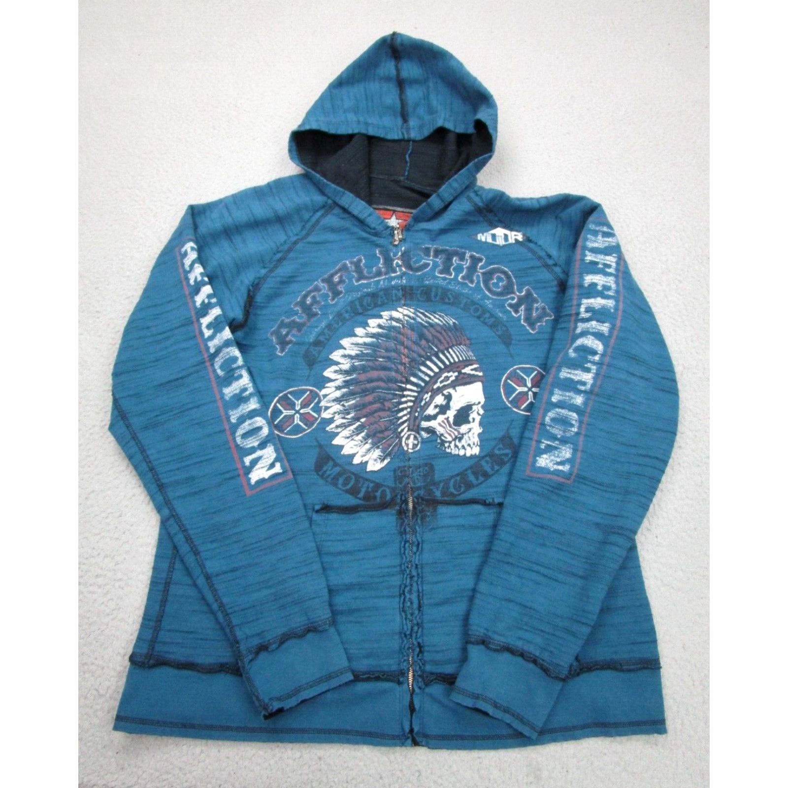 image of Affliction Sweater Mens 2Xl Blue Black Reversible Mall Cyber Goth Motorcycles in White