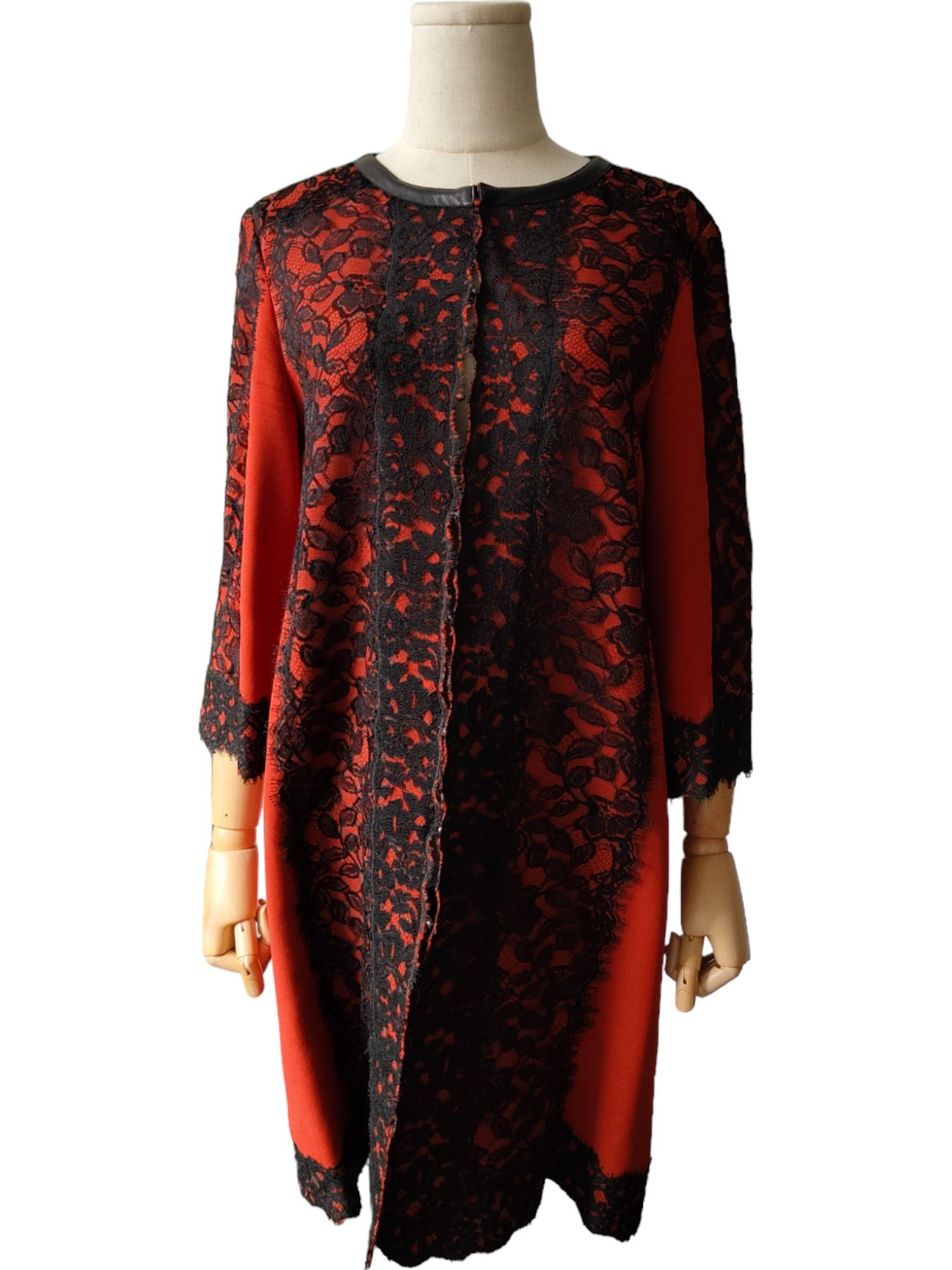 Other Red Knee Length Thin Dinner Jacket With Black Lace Details Size XS / US 0-2 / IT 36-38 - 4 Thumbnail