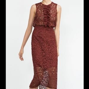 Zara Zara Eyelet Rust Lace Guipure Set Midi Skirt in Coral Size S Size S / US 4 / IT 40 - 2 Thumbnail