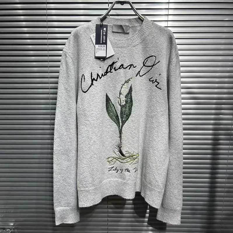 Dior Dior Grey Wool Blend Embroidered Long Sleeve Sweater 0089 Size US L / EU 52-54 / 3 - 1 Thumbnail