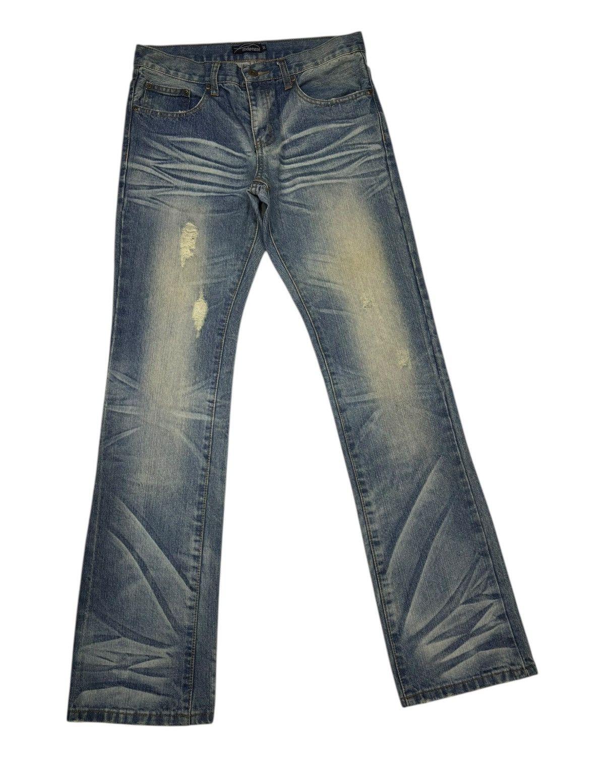 If Six Was Nine × Le Grande Bleu (L.G.B.) × Tornado Mart FLARE SLIM FIT INDECENT CLAWMARK DENIM JEANS Size US 31 - 7 Thumbnail