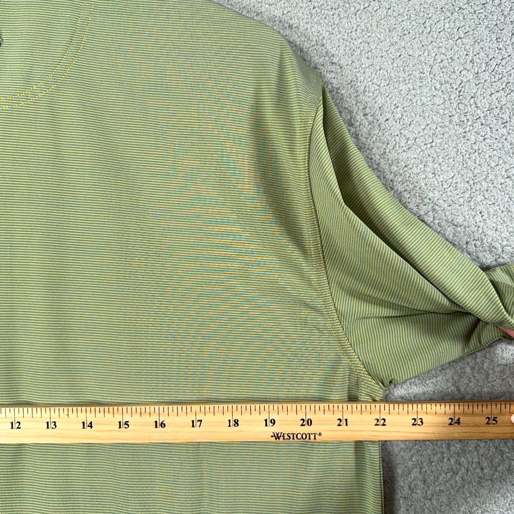 Vintage Onward Reserve Polo Mens M Green Blue Yellow Pinstripe Short Sleeve Button Collar Logo Performance Golf Shirt Size US M / EU 48-50 / 2 - 7 Thumbnail
