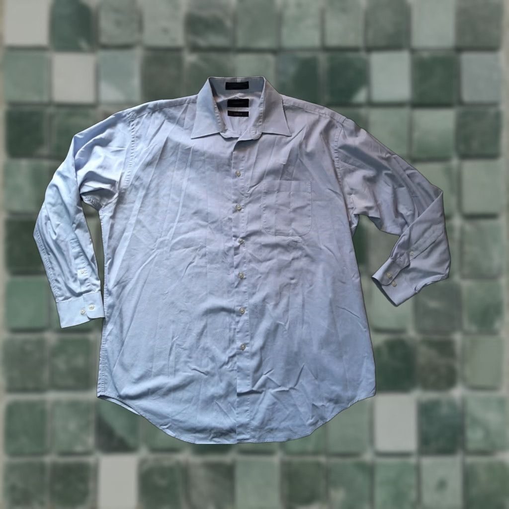 Liz Claiborne Claiborne Shirt Dress Shirt Blue Long Sleeve Button-Down 17 Neck 34/35 Weave Pocket XL Mens Size US XL / EU 56 / 4 - 1 Thumbnail