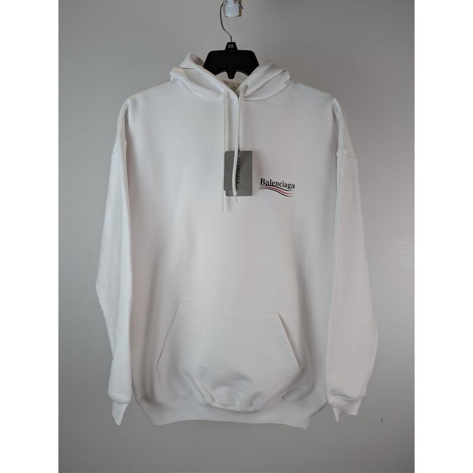 Balenciaga o1rshd1 Political C Molleton Bouclette Hoodie in White/Black Size US XS / EU 42 / 0 - 3 Thumbnail