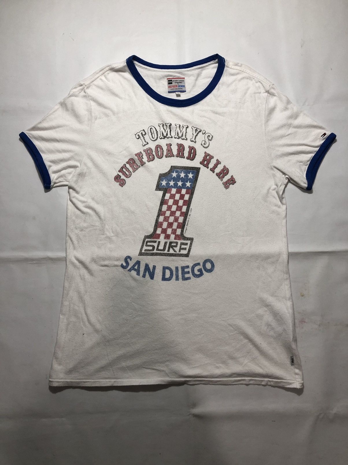 Designer × Tommy Hilfiger RARE VINTAGE 80s TOMMY HILFIGER SURFBOARD HIRE RINGER TEE Size US L / EU 52-54 / 3 - 1 Thumbnail