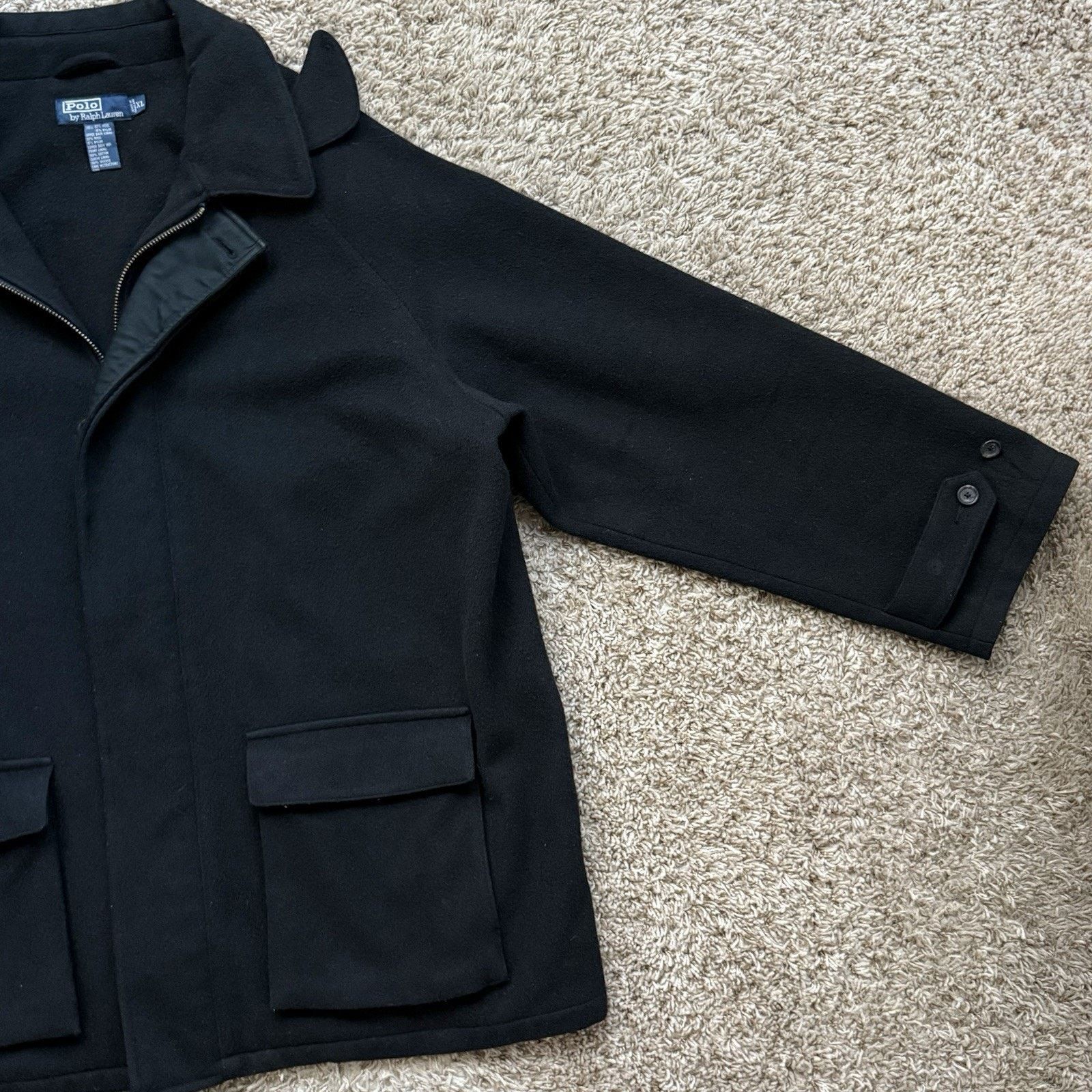Polo Ralph Lauren × Ralph Lauren Vintage Polo Ralph Lauren Black Wool Pea Coat Zip Up Jacket Size US XL / EU 56 / 4 - 5 Thumbnail