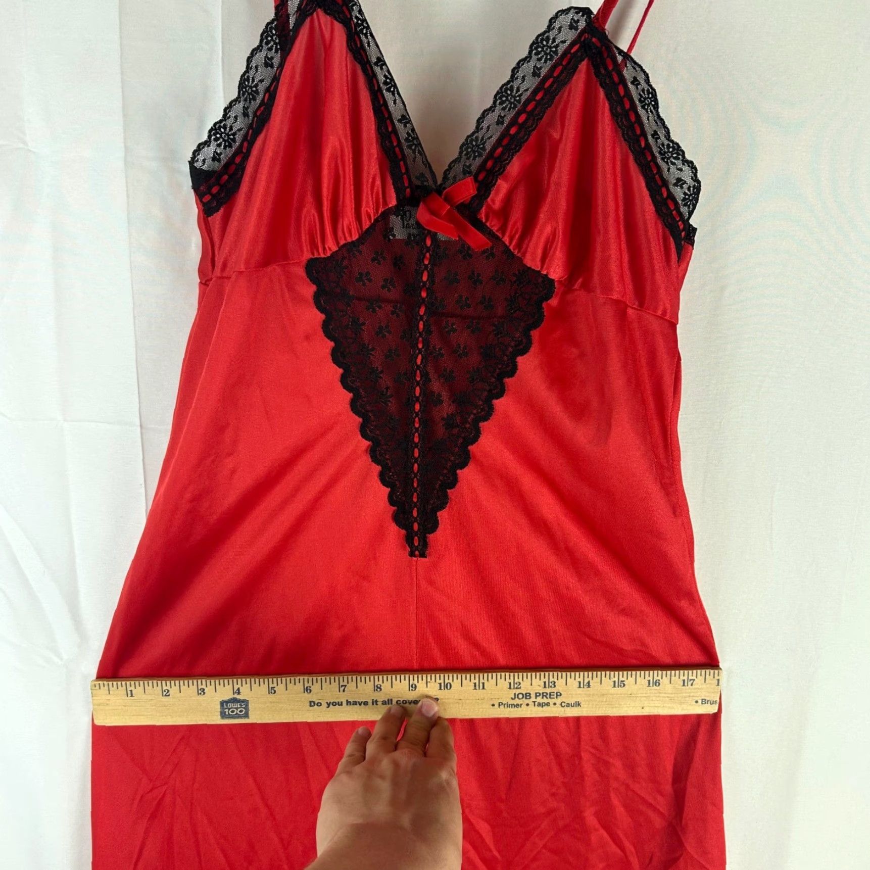 Vintage VINTAGE Paramount New York Nightgown Red Satin Black Lace Trim Maxi Slip Dress S Red 1990s Womens Nightwear Size S / US 4 / IT 40 - 6 Thumbnail