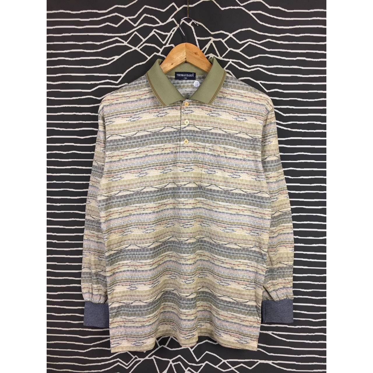 Vintage Thomas Hardy Tribal Stripe Patterned Longsleeve Polo Tee Size US L / EU 52-54 / 3 - 1 Thumbnail
