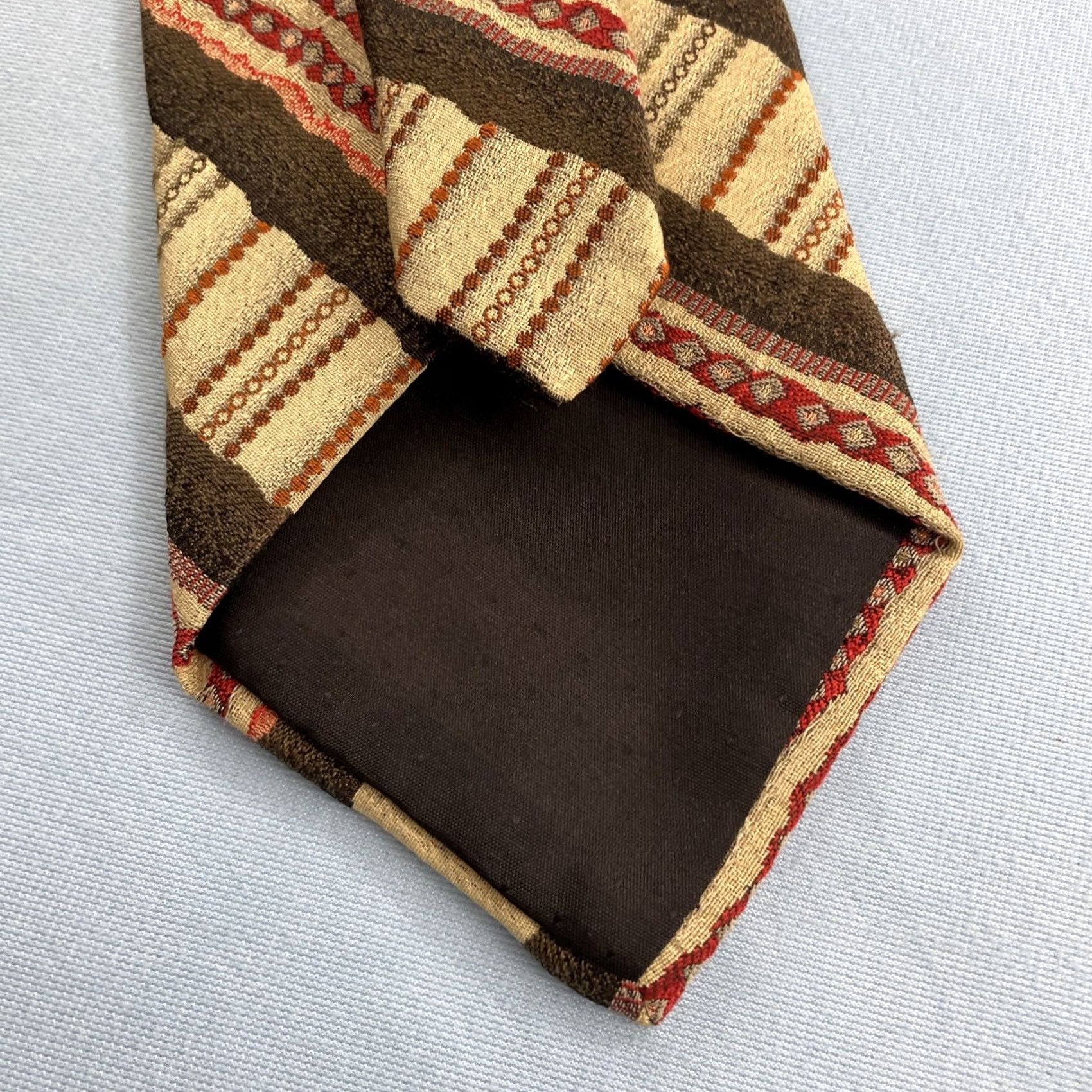 Vintage Pavone Vtg 90s Handmade Silk Tie Brown Repp Stripe Quilted Patchwork Necktie 4x58 Men's Vintage 1990s Wide Necktie Philippines Italy Import Size ONE SIZE - 6 Thumbnail