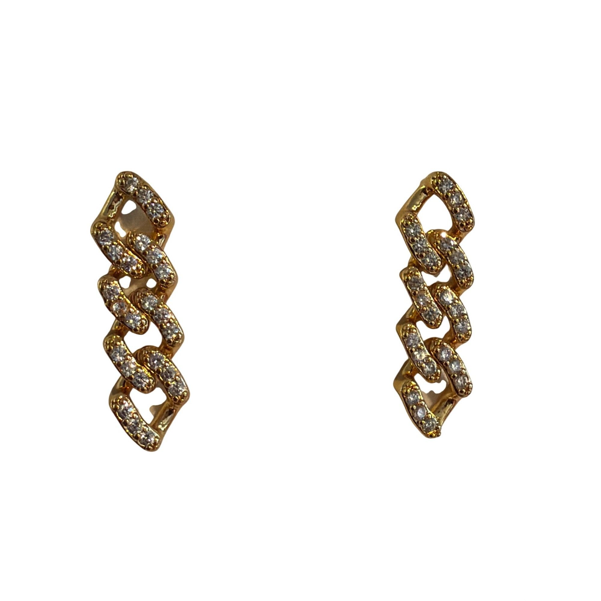 Other Gold Plated Cuban Chain Link Earrings Clear Rhinestones Pier Size ONE SIZE - 1 Thumbnail
