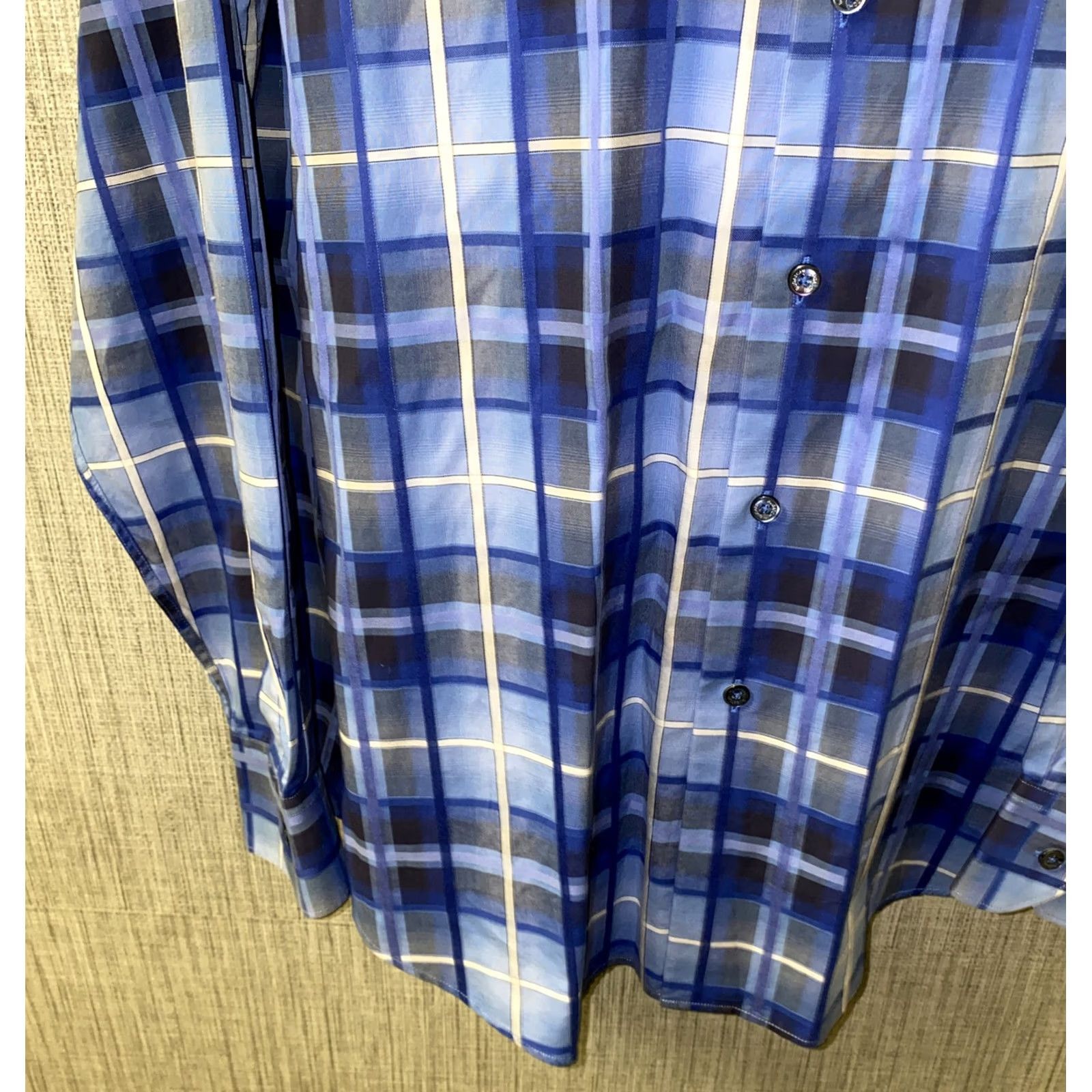 BUGATCHI Bugatchi Uomo Shirt Long Sleeve Blue Plaid L Mens Button-Up Collar-Down Button-Up Regular Cotton Size US L / EU 52-54 / 3 - 4 Thumbnail