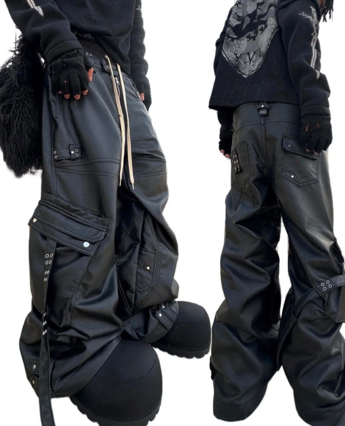 【COZY WORLDWIDE】 LEATHER CARGO PANTS カーゴパンツ ブラック cozyworldwide LEATHER CARGO PANTS