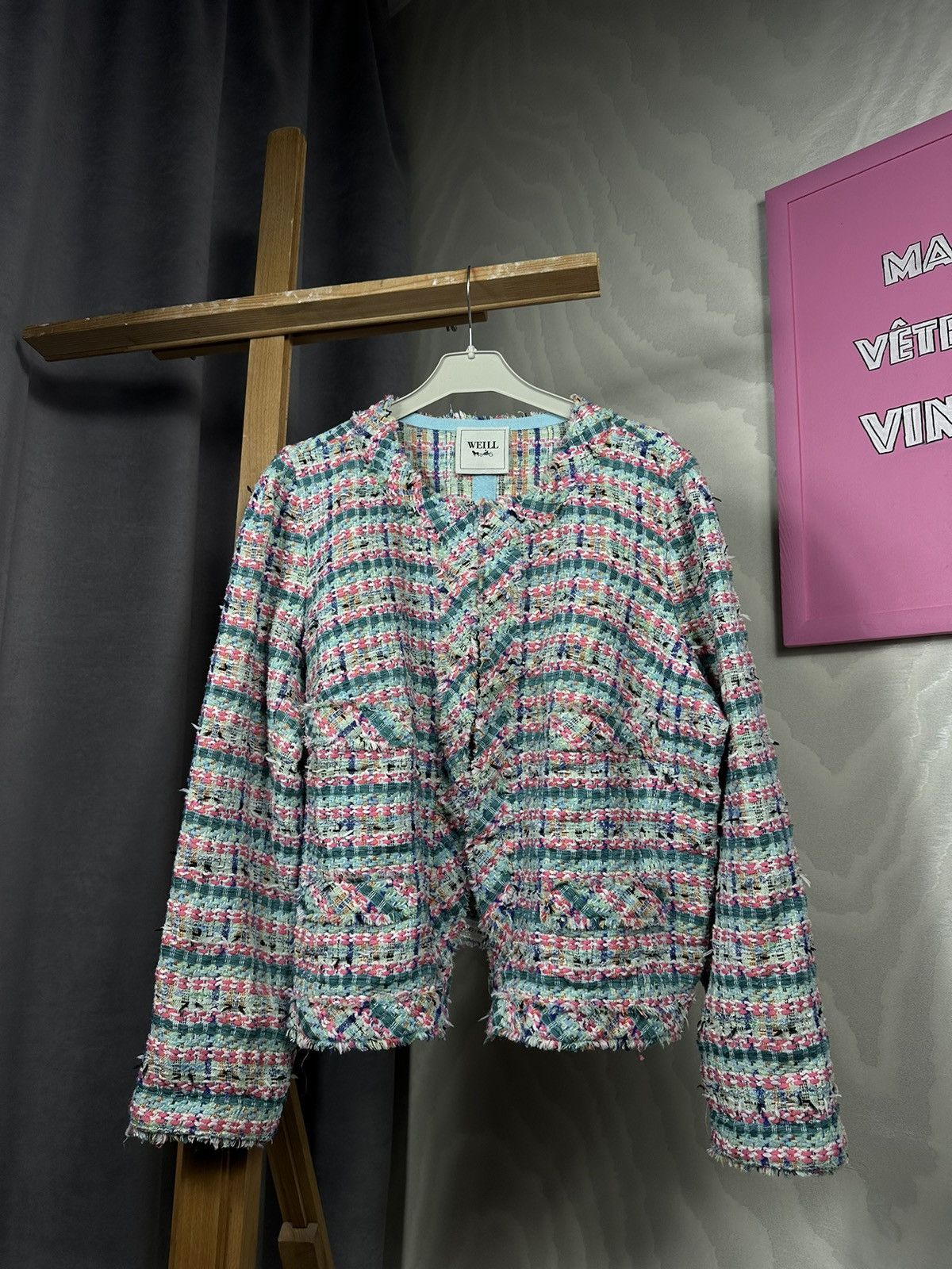 Other Weill Blazer Jacket Fringed Tweed Size L / US 10 / IT 46 - 4 Thumbnail