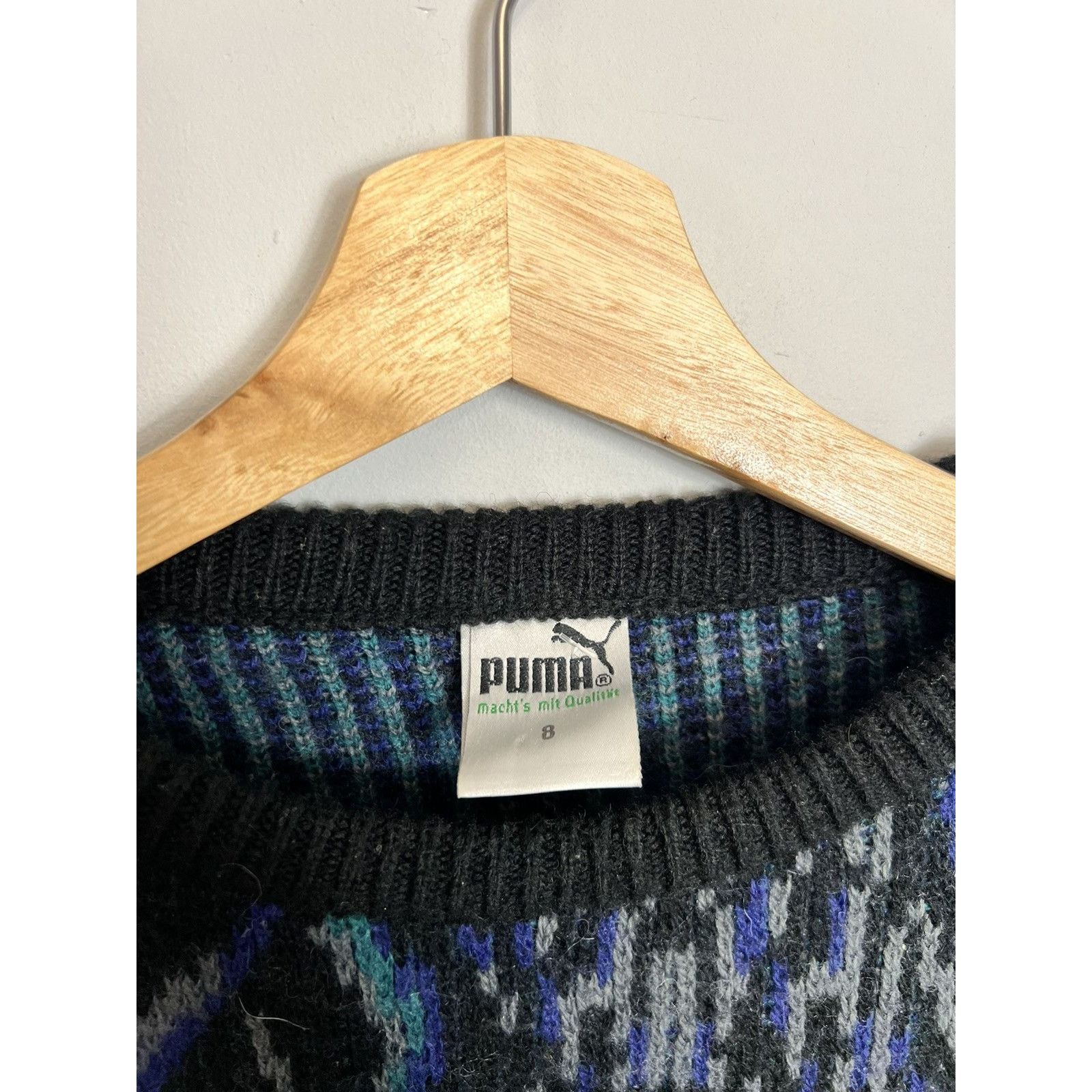 Puma × Vintage Rare Vintage 90s Adidas Puma Print Wool Knit Sweatshirt OG Size US L / EU 52-54 / 3 - 6 Thumbnail
