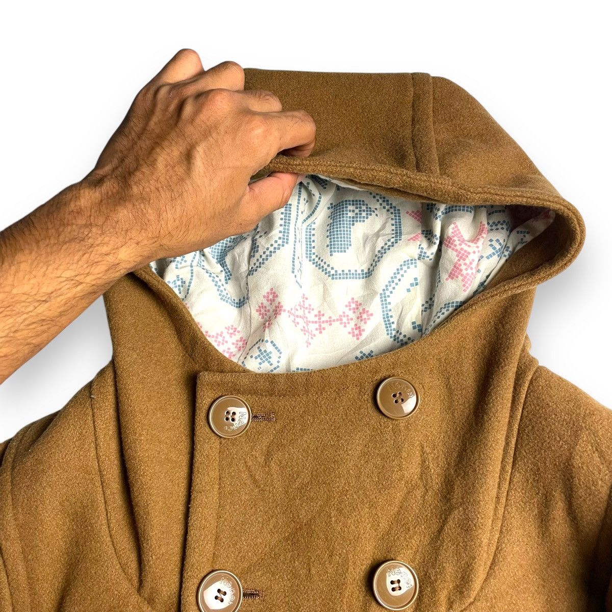 Issey Miyake 🇯🇵 VINTAGE NE-NET WOOL LINED PRINTED DUFFLE JACKET Size US XL / EU 56 / 4 - 5 Thumbnail